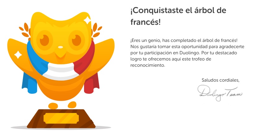 Hay Certificado para el curso de Frances? Duolingo