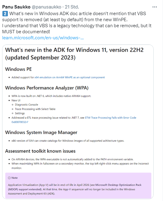Windows ADK for Windows 11 22H2 (Sept. 2023) PE build newer as 22H2