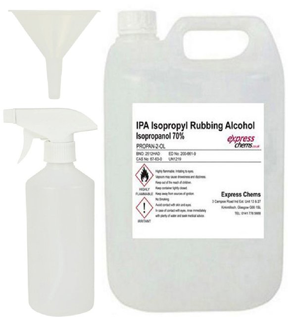 5 Litre Isopropyl Rubbing Alcohol 70 + Empty 500ml Refill Spray Bottle