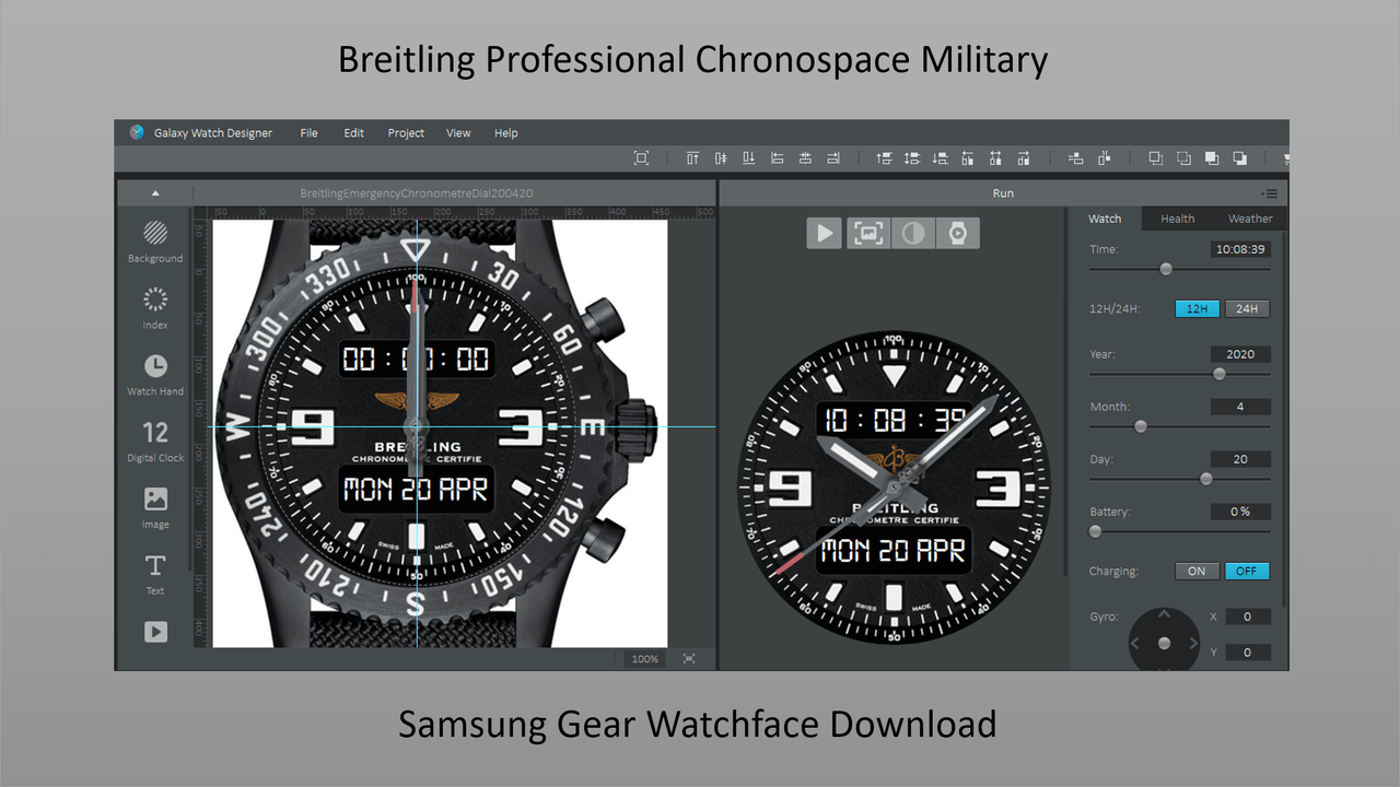 Download the Breitling Professional Chronospace Military Watchface