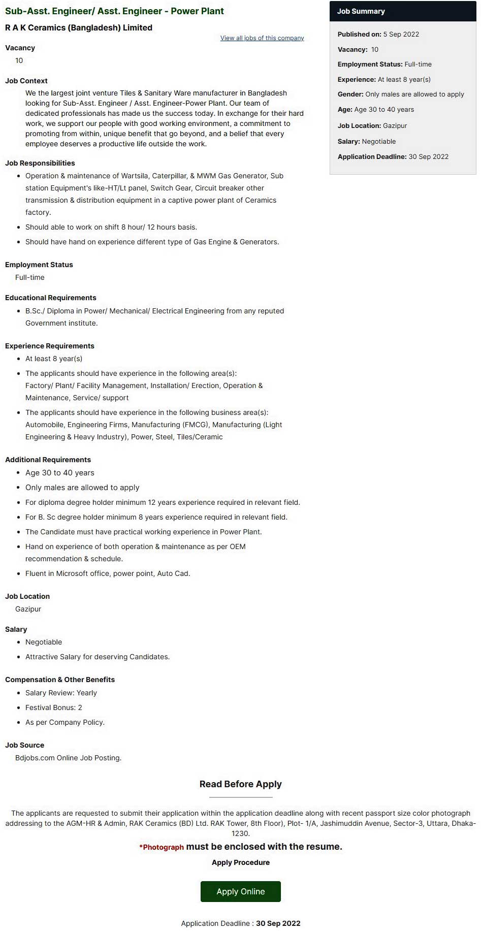 RAK Ceramics (Bangladesh) Limited Job Circular 2022 BDJobsEdu