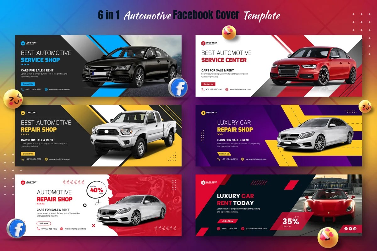 Automotive Social Media Facebook Cover Banner Post Template 网页元素