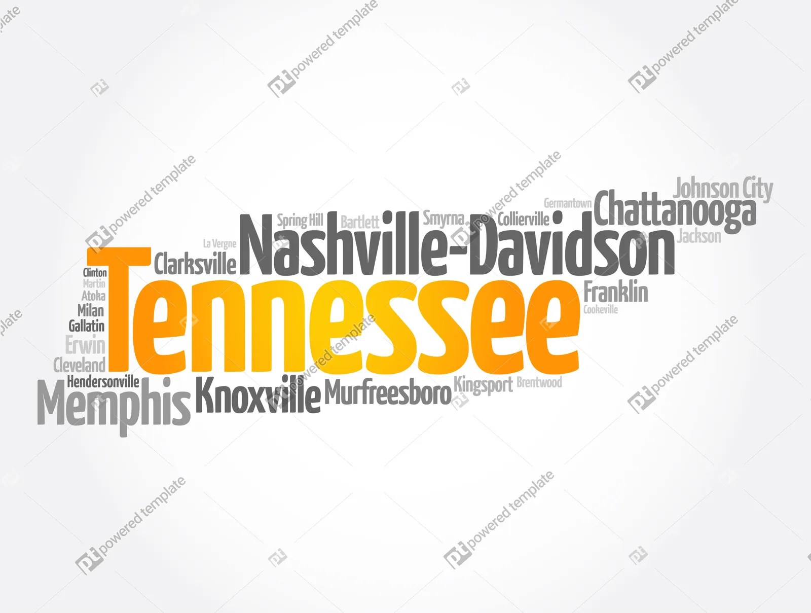 List of Cities in Tennessee USA State Map Silhouette Word Cloud Map Concept Background Foto 98144