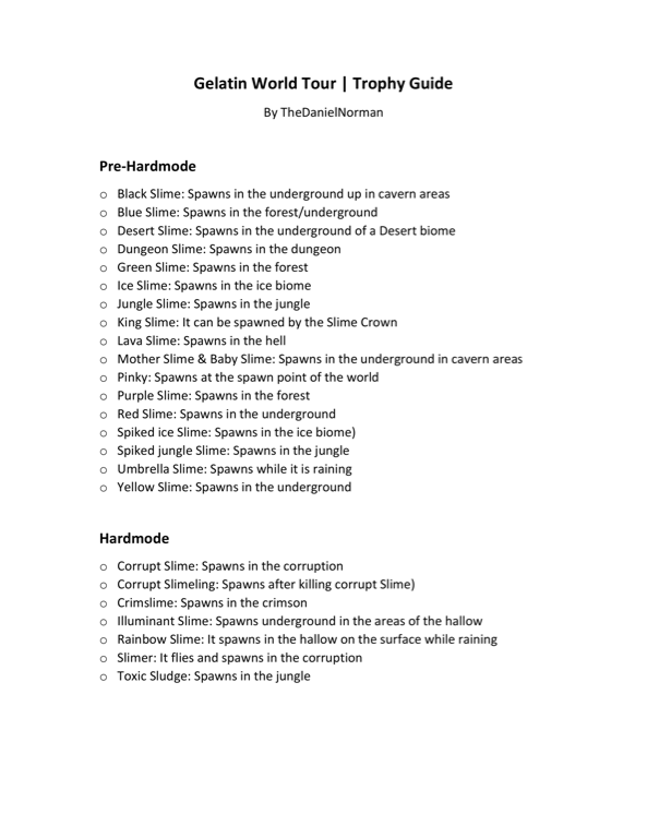 Gelatin World Tour Trophy • Terraria • Psnprofiles.com