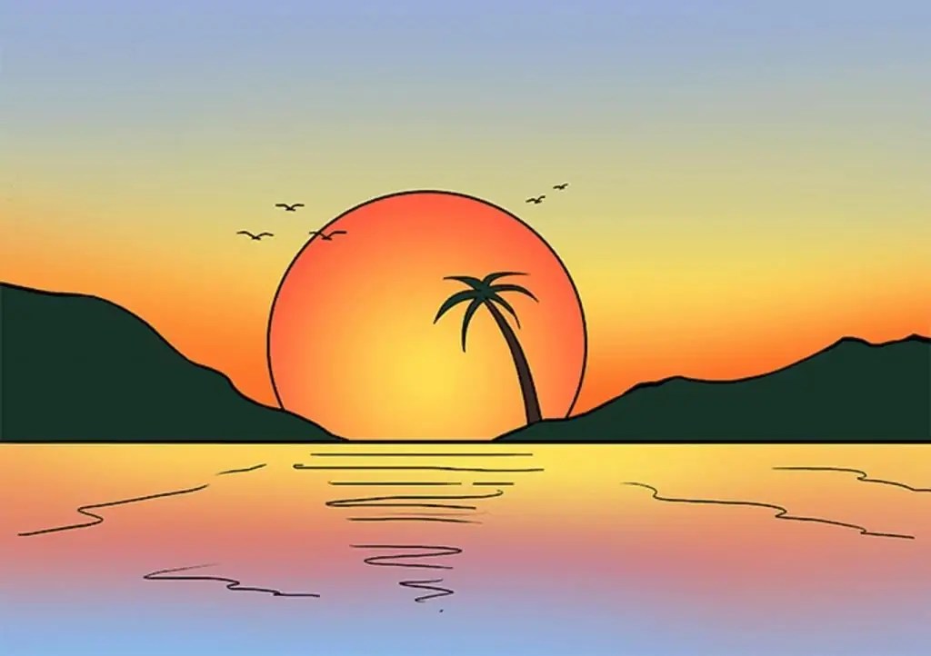 How to draw a sunrise with a pencil and paints Visual art 2024