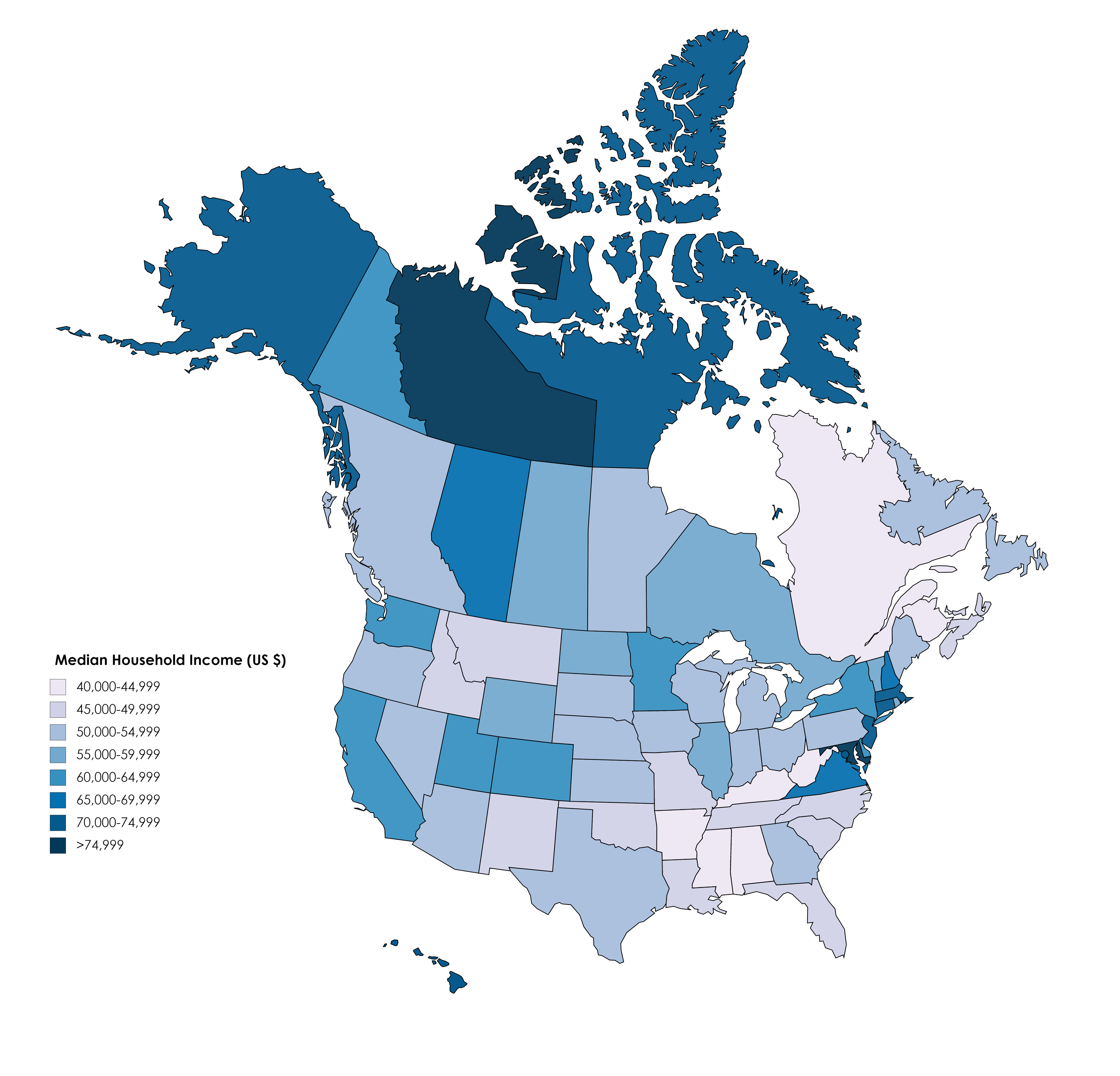 Median Household in USA and Canada [4700X4515] r/MapPorn