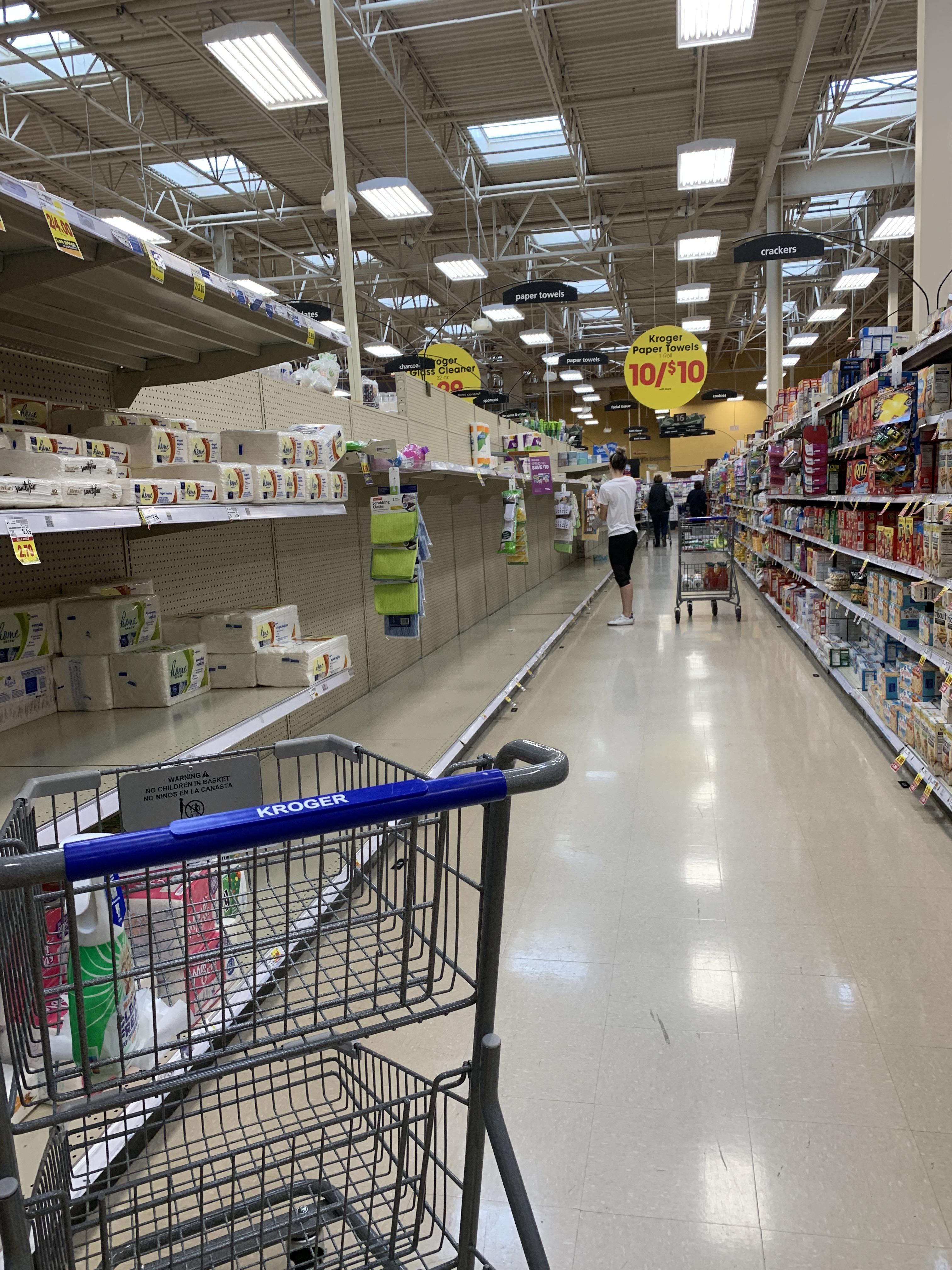 Carytown Kroger has no bleach or toilet paper or paper towels. r/rva