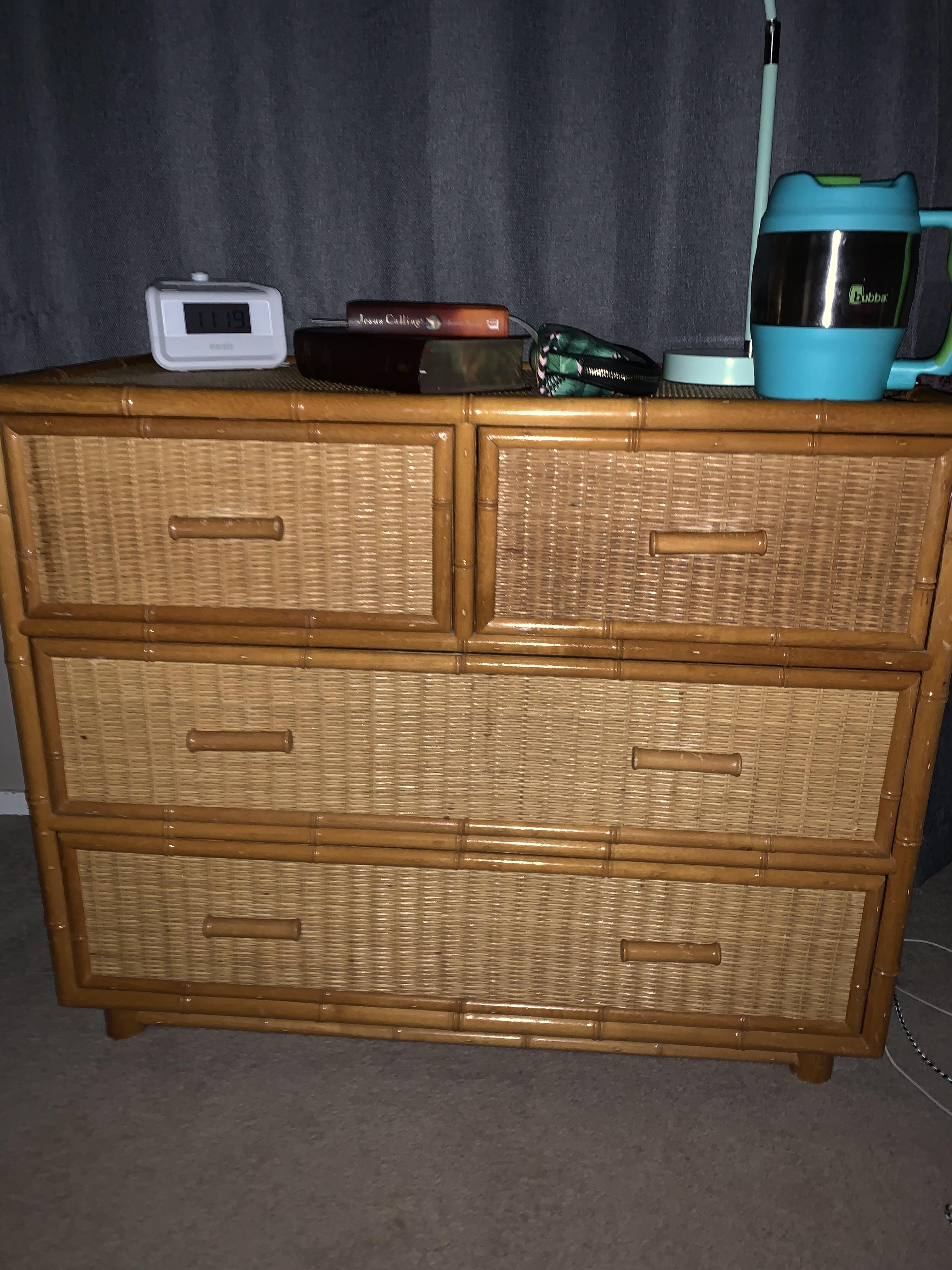 my best goodwill find EVER. 10 for a near perfect rattan dresser