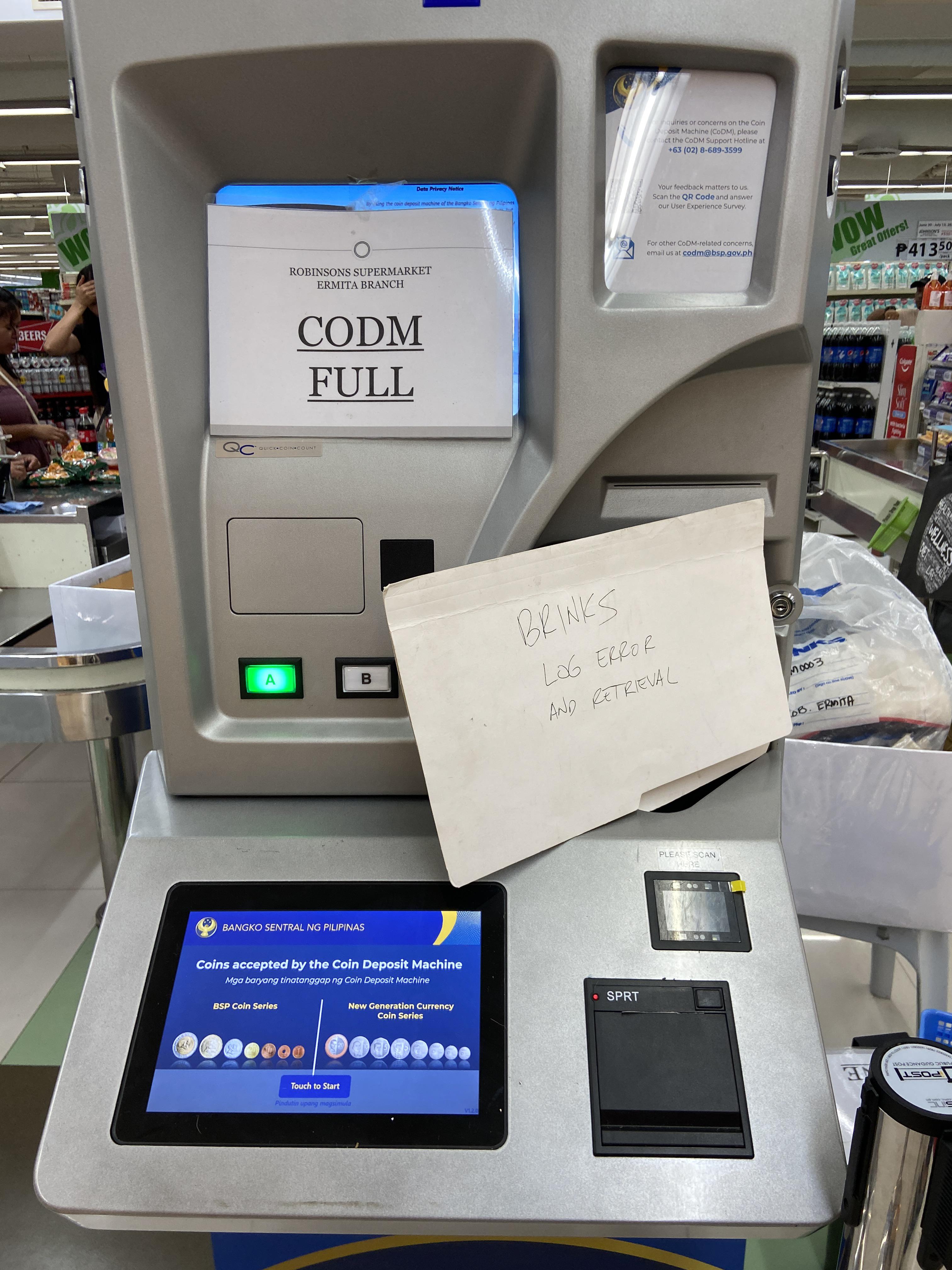 current status of the BSP coin deposit machine sa robinsons manila (na