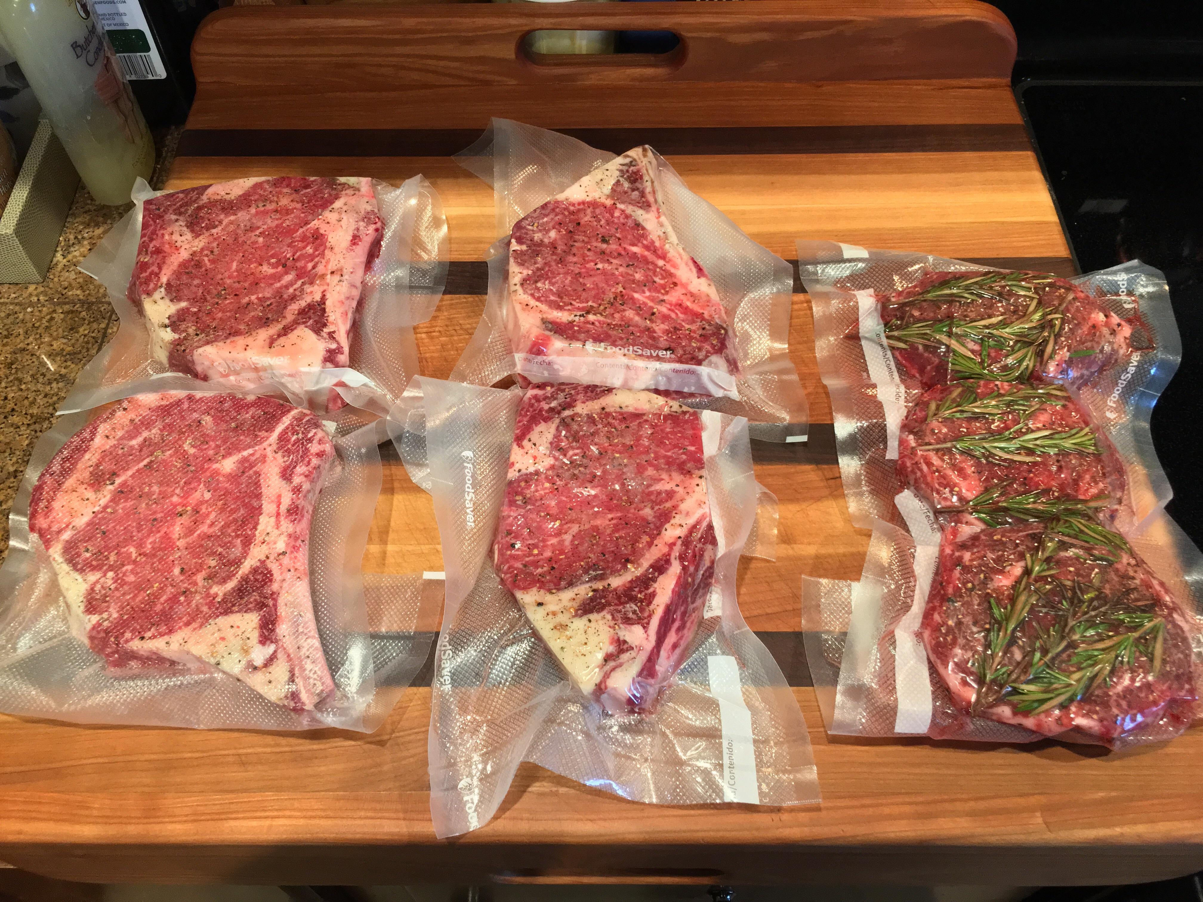 (L) 40day Dry Aged BoneIn Angus Ribeye from the local Butcher / (R