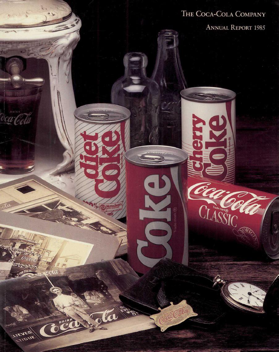 The 1985 Coca Cola Annual Report cover is quite the interesting state
