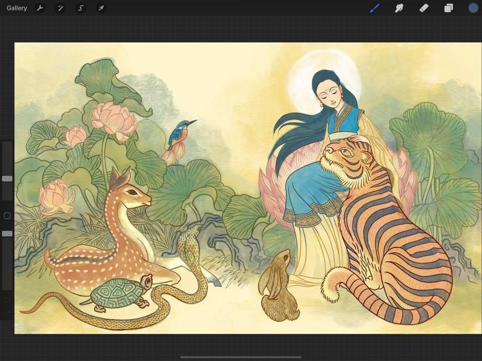 I’m learning digital painting and decided to try my hand at painting a scene of Miao Shan before