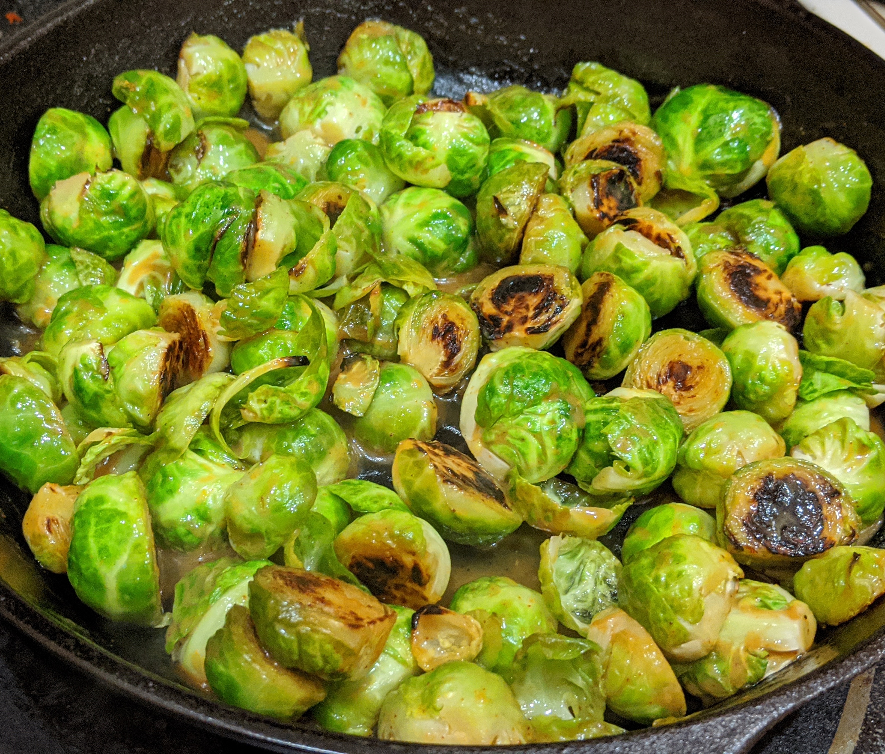 Brussel sprouts with white wine vinegar and Dijon mustard glaze. r