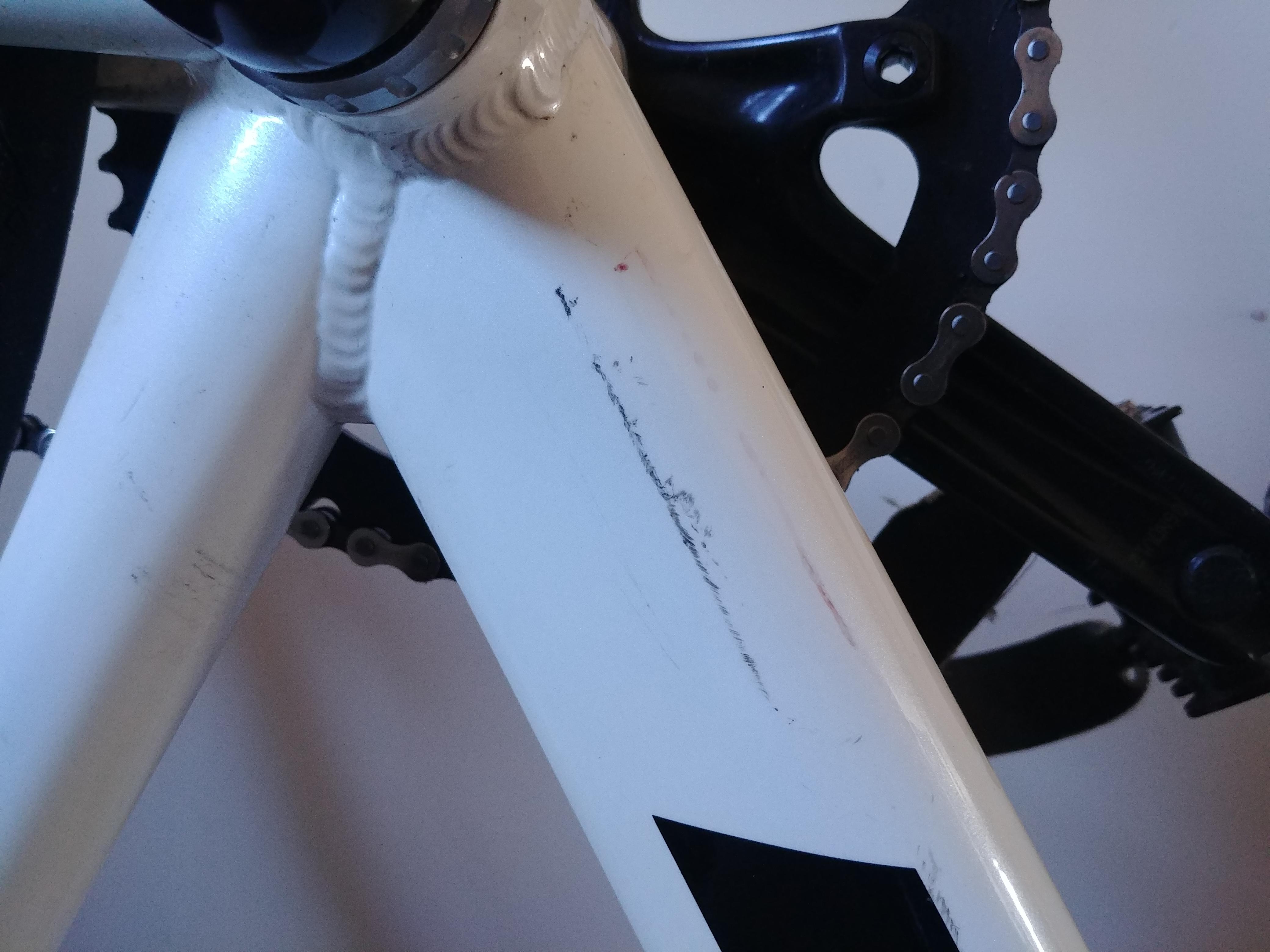 Scuff on the bike's paint giving me trouble. Paint itself doesn't feel