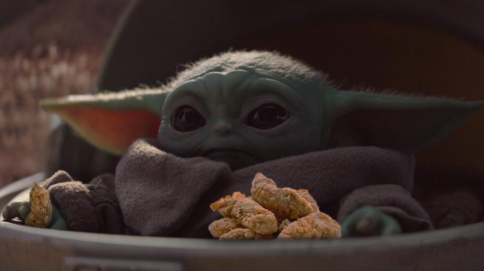 This is Baby Yoda. Baby Yoda eats chicken tendies. Be like Baby Yoda