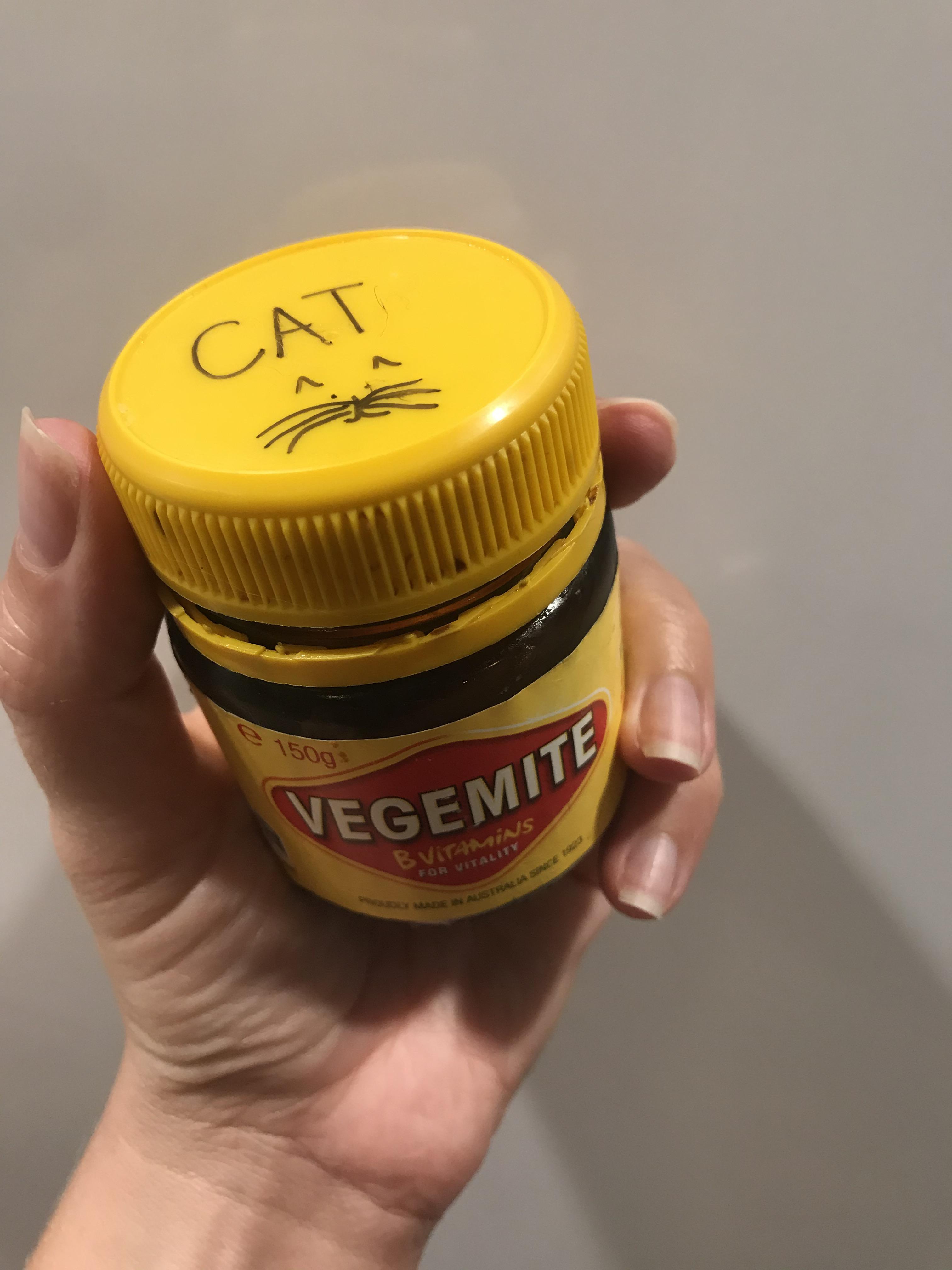 When the humans and the cats each have their own jar of vegemite r