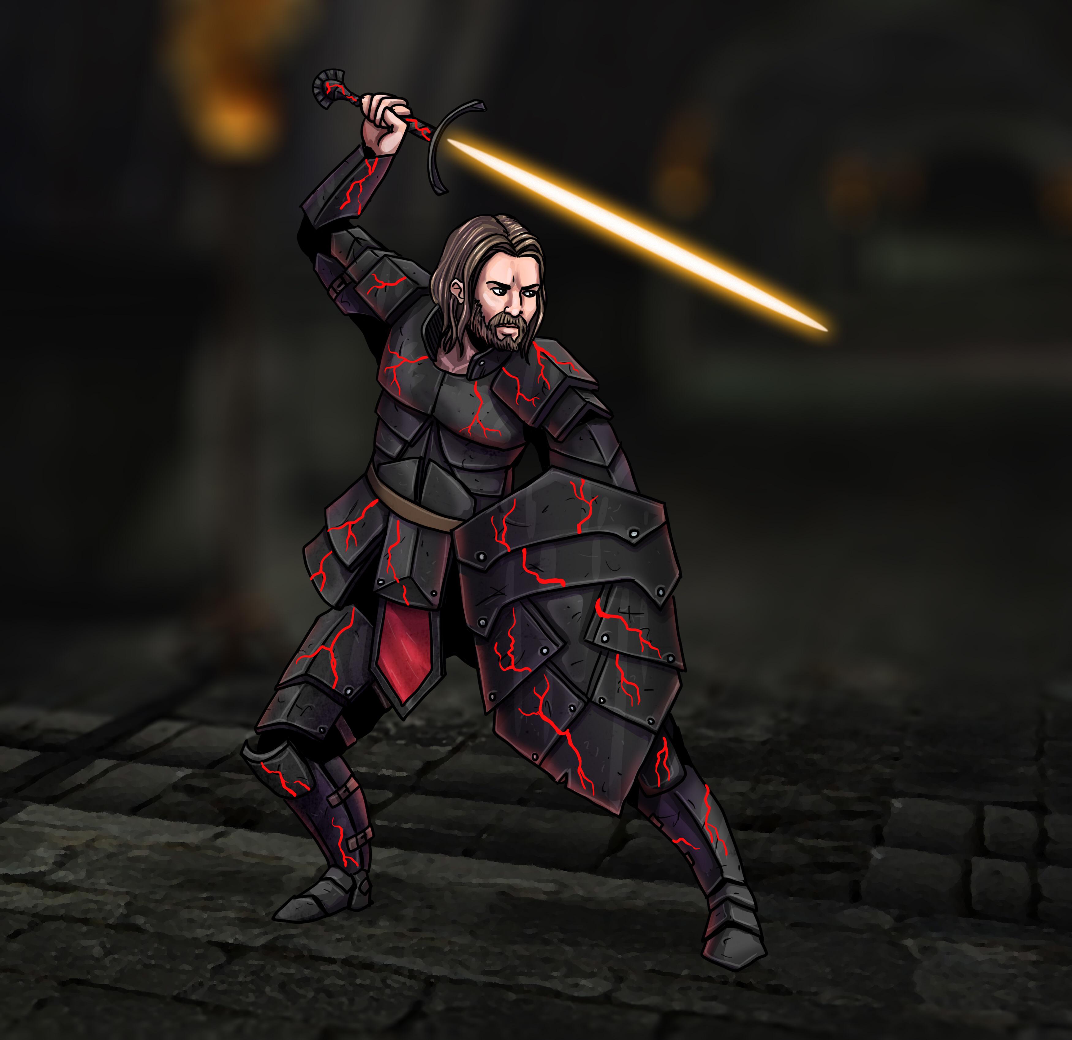 [Art] My fallen noble Eldritch knight in his living armor that