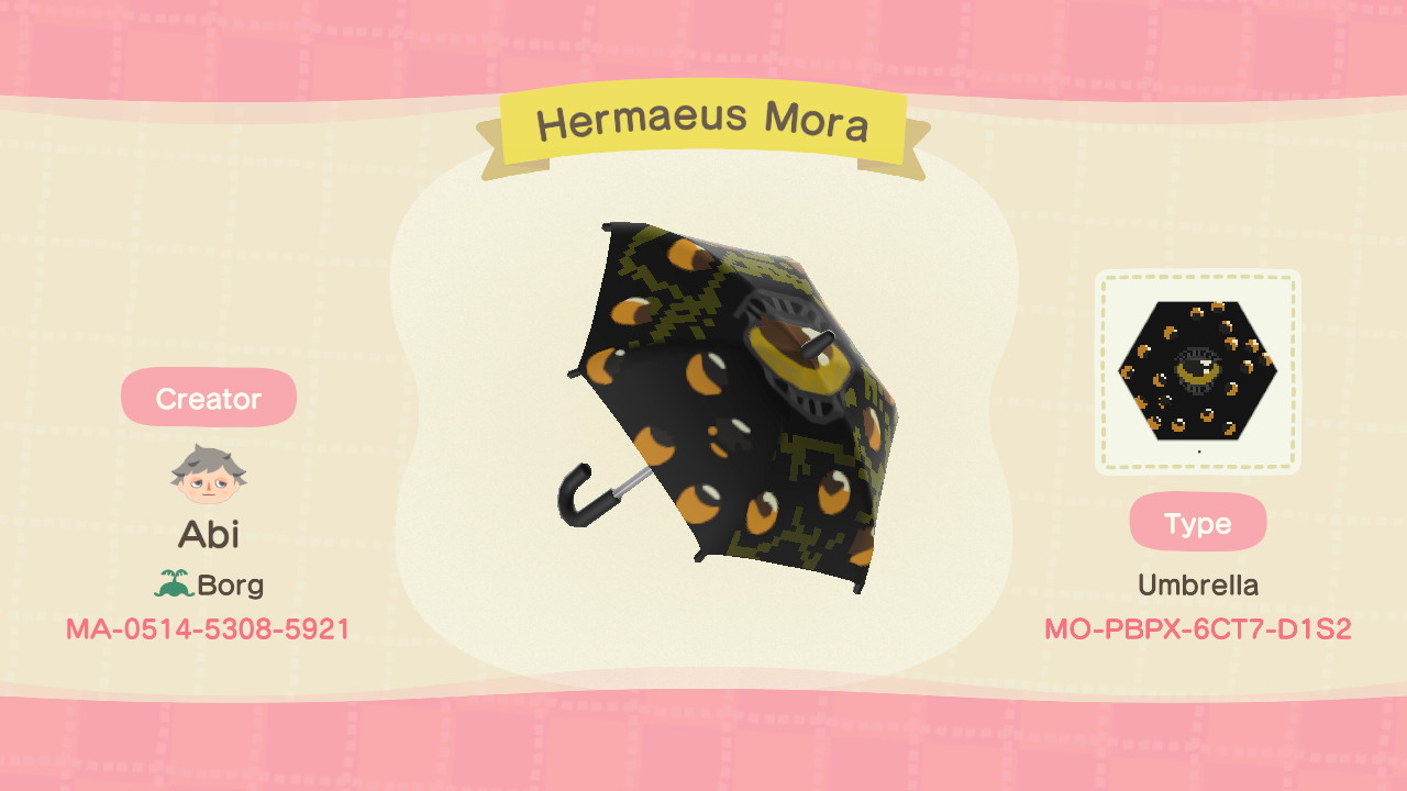 I made a Hermaeus Mora umbrella in ACNH! If anyone interested the design code is in the image