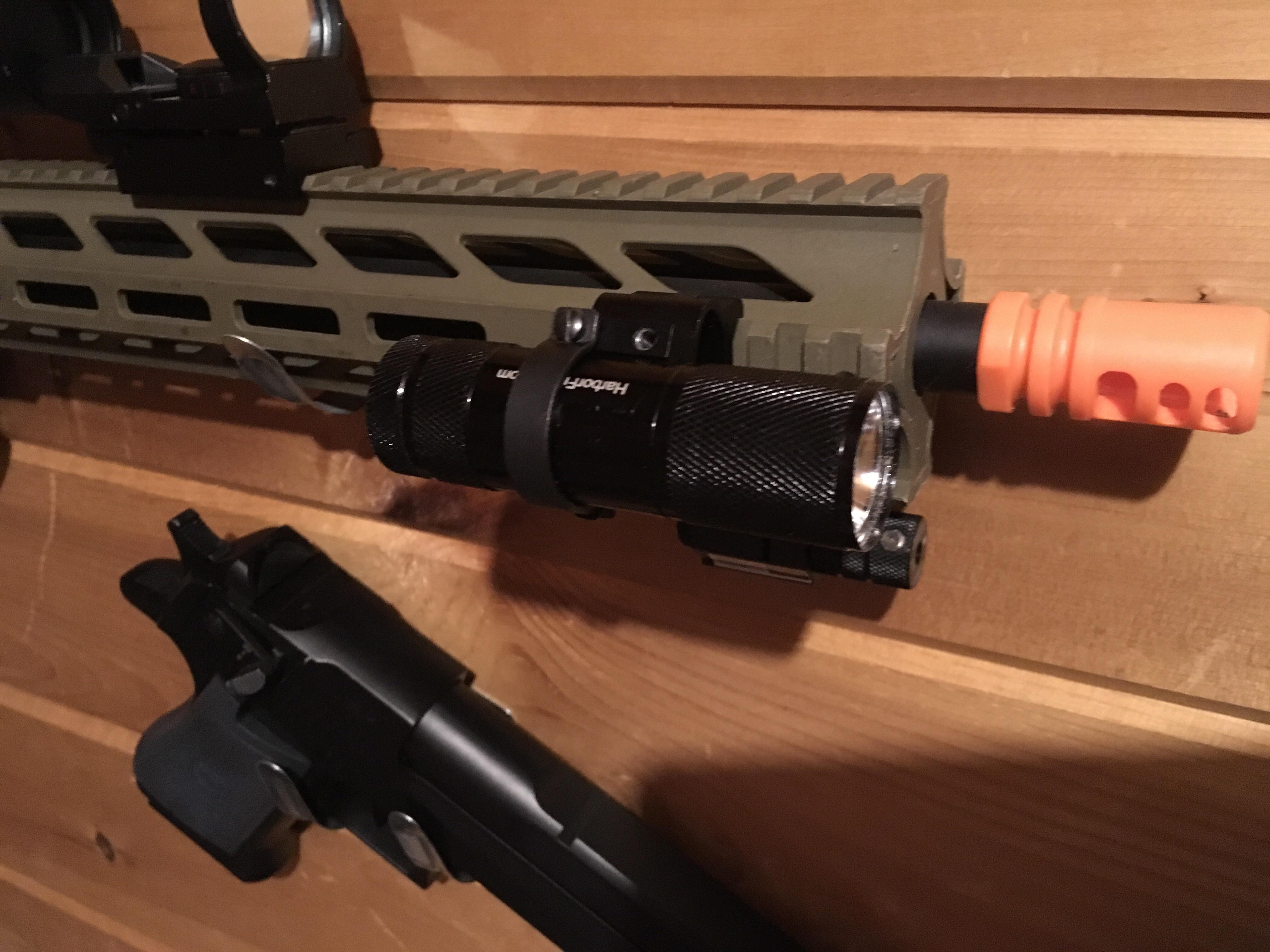 1/2in scopemount+ free harbor freight flashlight= poor mans tac light r/airsoft