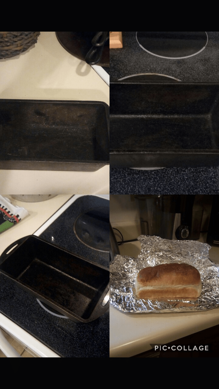My mom gave me an old Lodge loaf pan. Seasoned and 1st loaf of bread