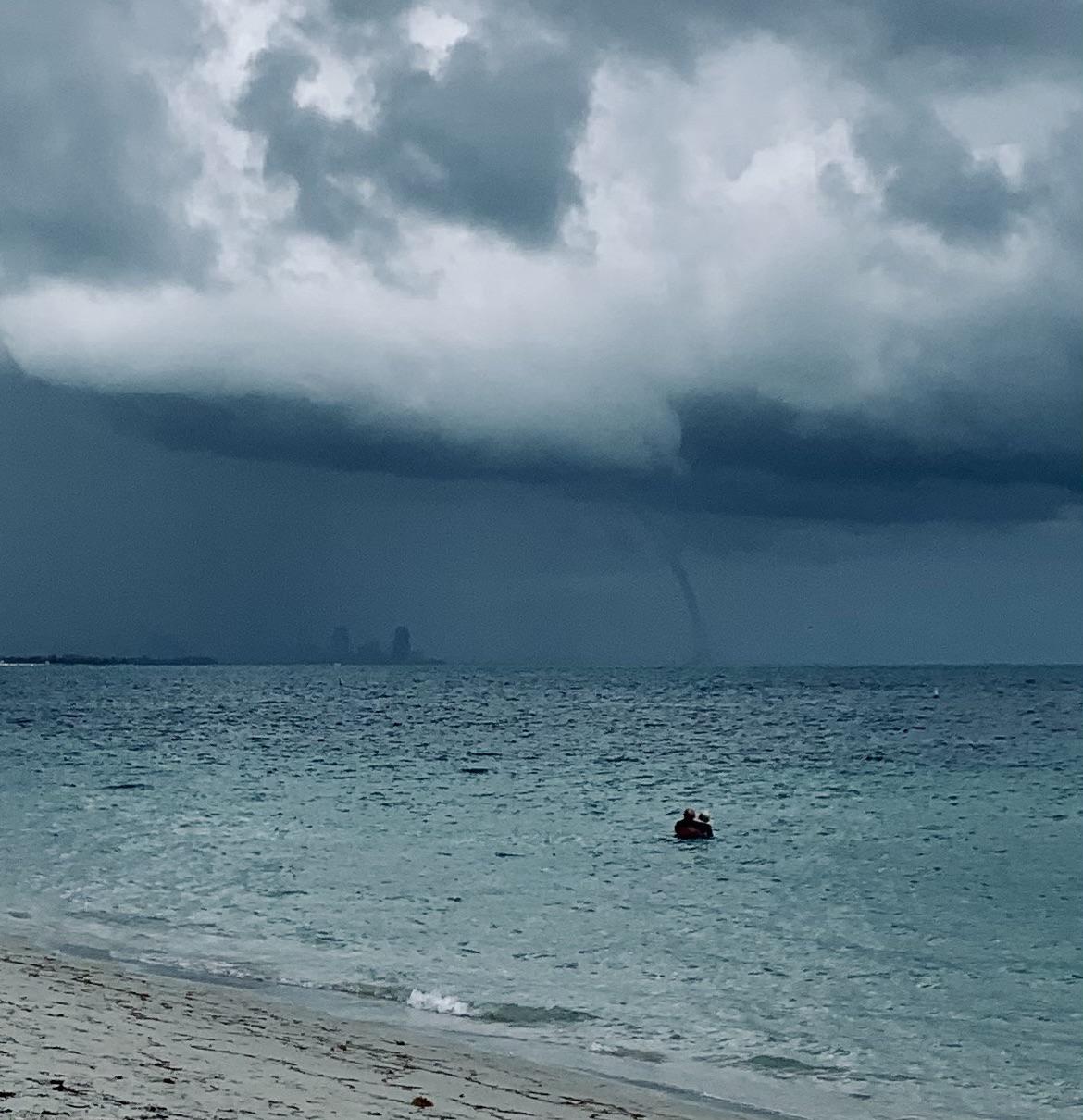 Water spout off Miami Beach, as seen from Key Biscayne today r/Miami