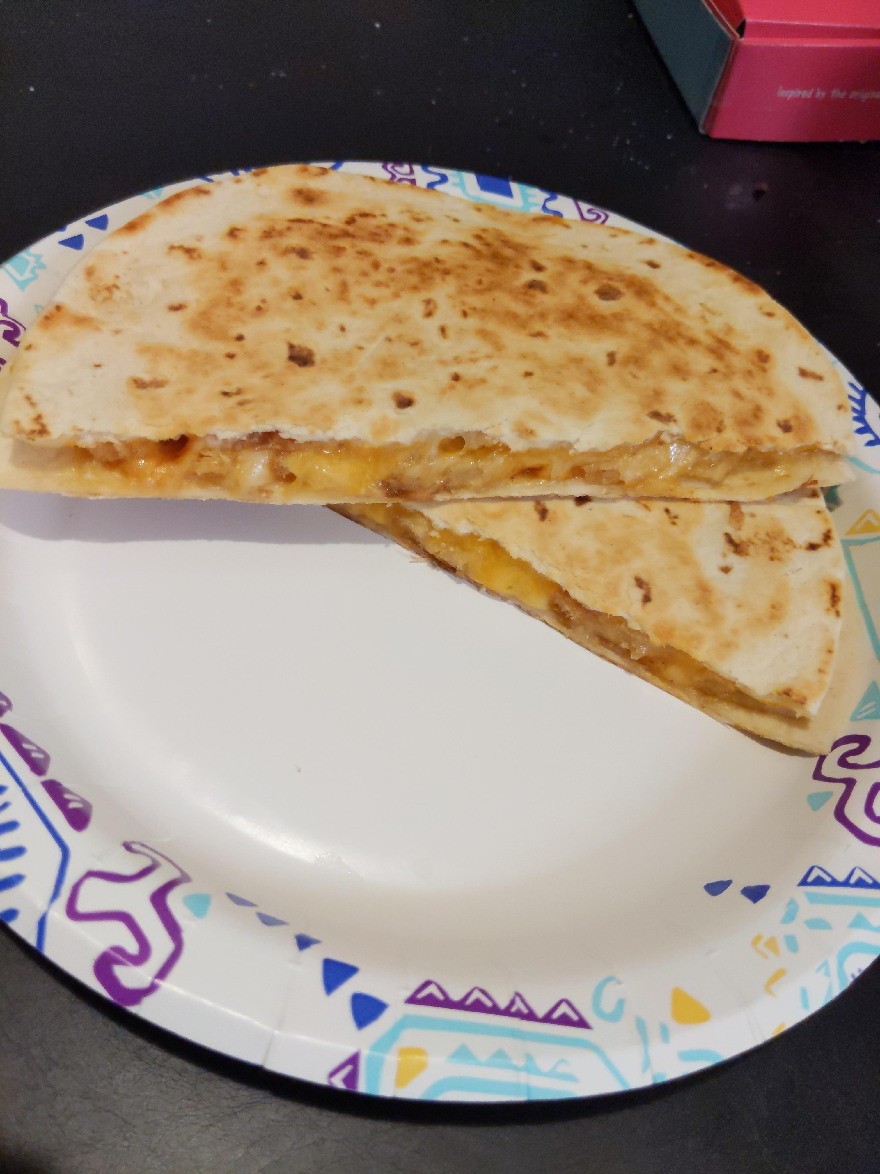 The IDK what to eat quesadilla with leftover McDonald's fries and Taco Bell hot sauce r