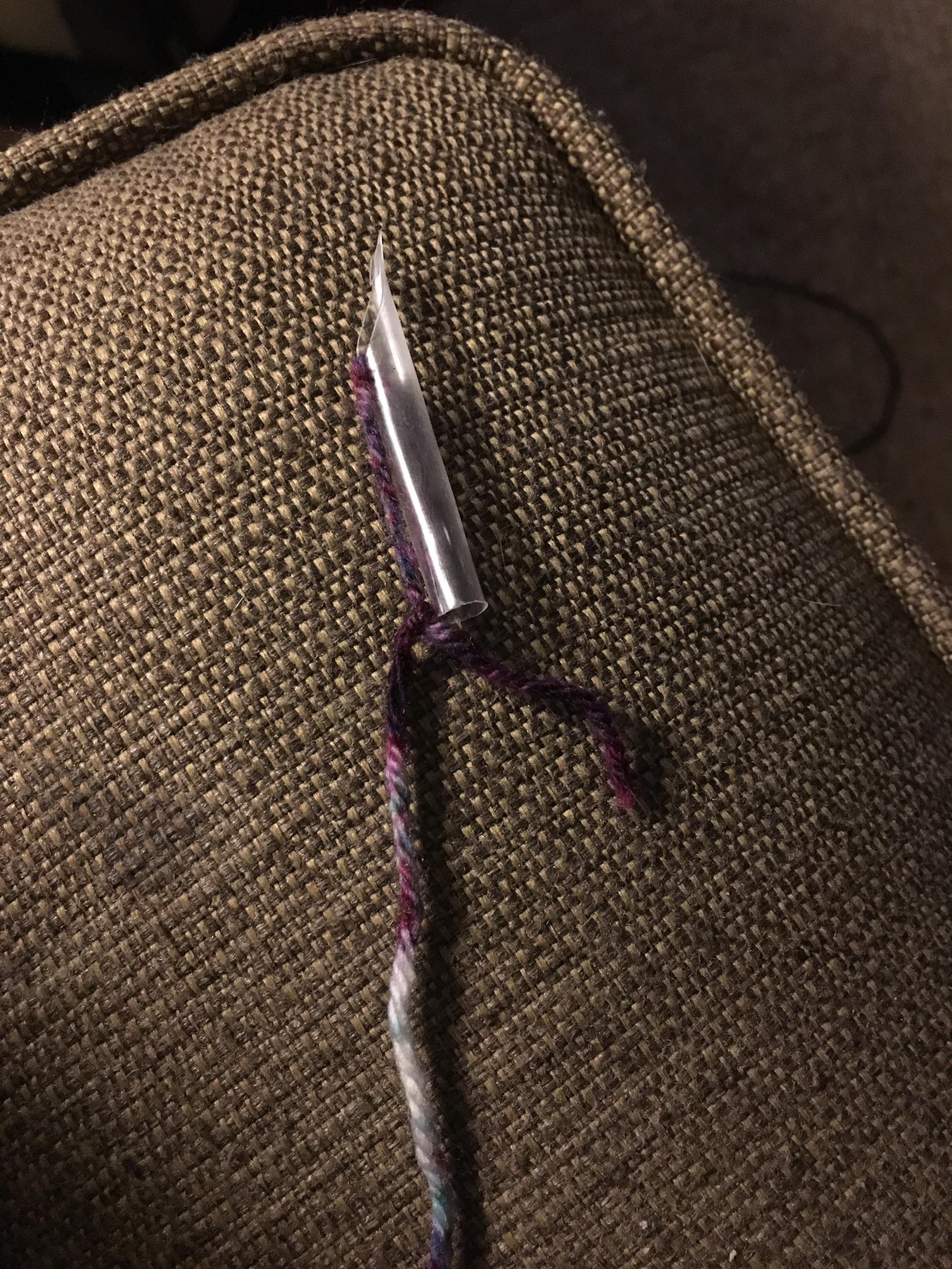 Left my darning needle at mom’s house so I had to get creative with a