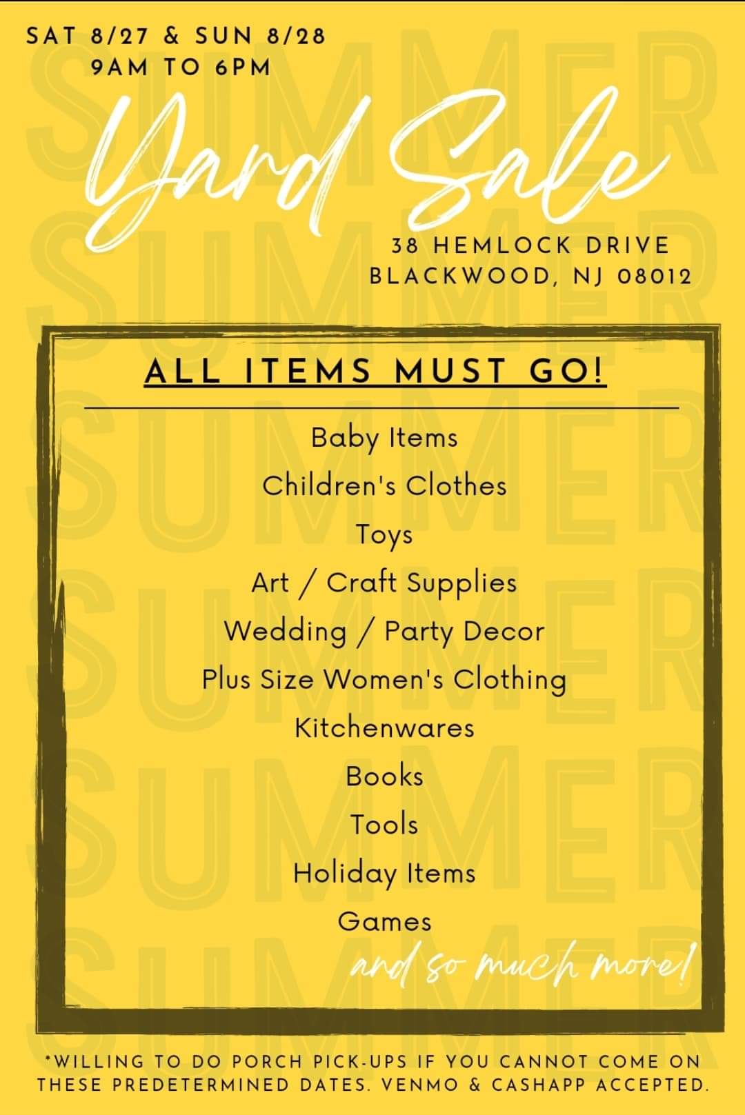 yard sale this weekend in Blackwood r/SouthJersey