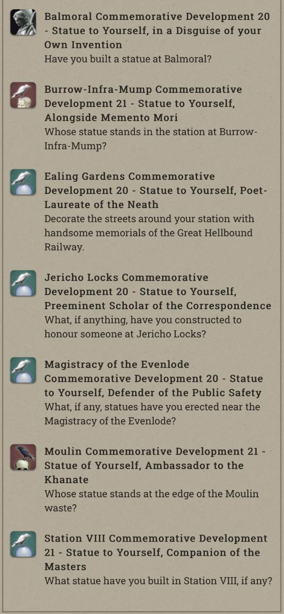 I have every possible statue of myself (so far ;)) r/fallenlondon