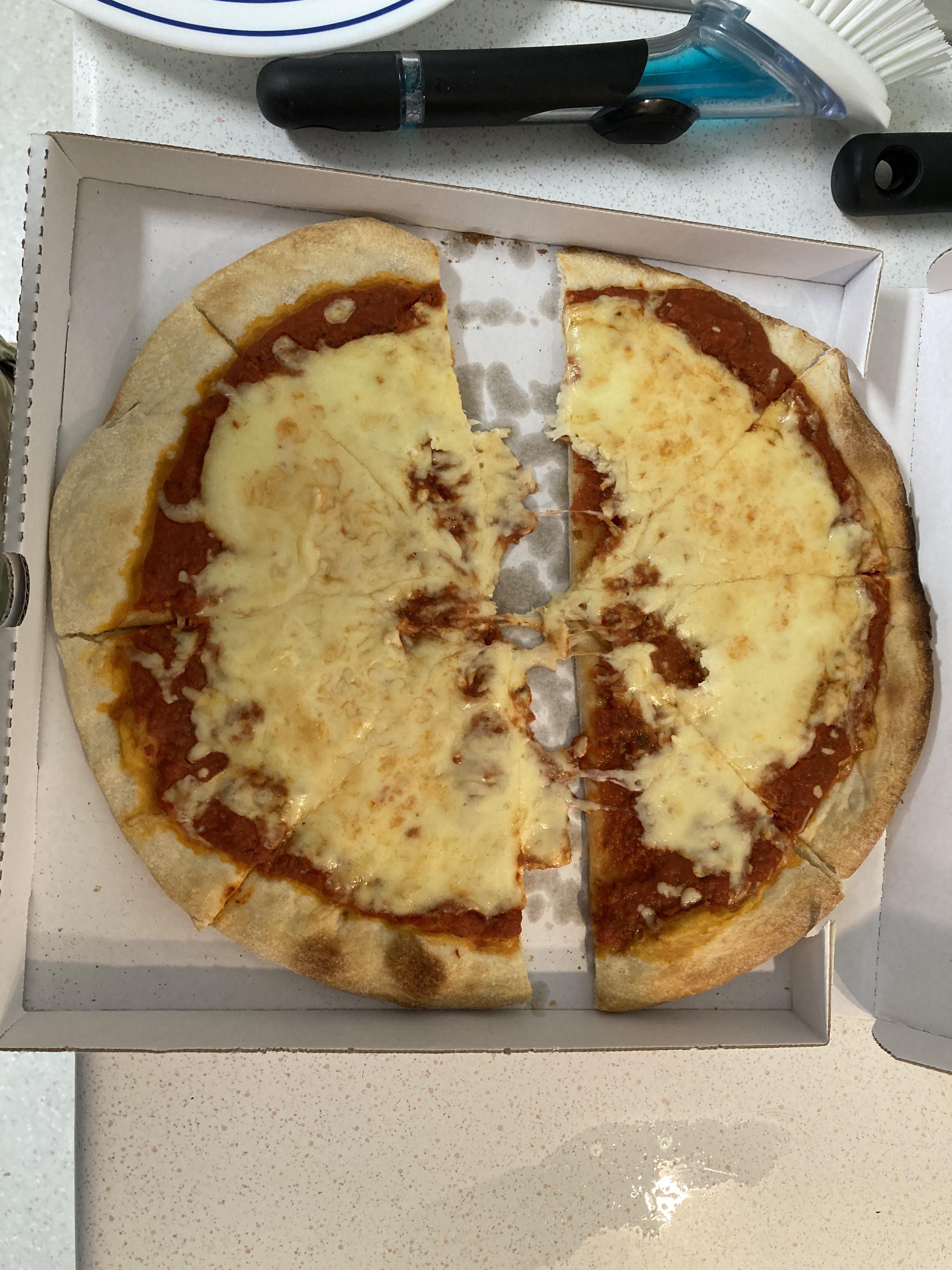 Calorie estimate for the cheesier half of this 10" pizza? (Crust is