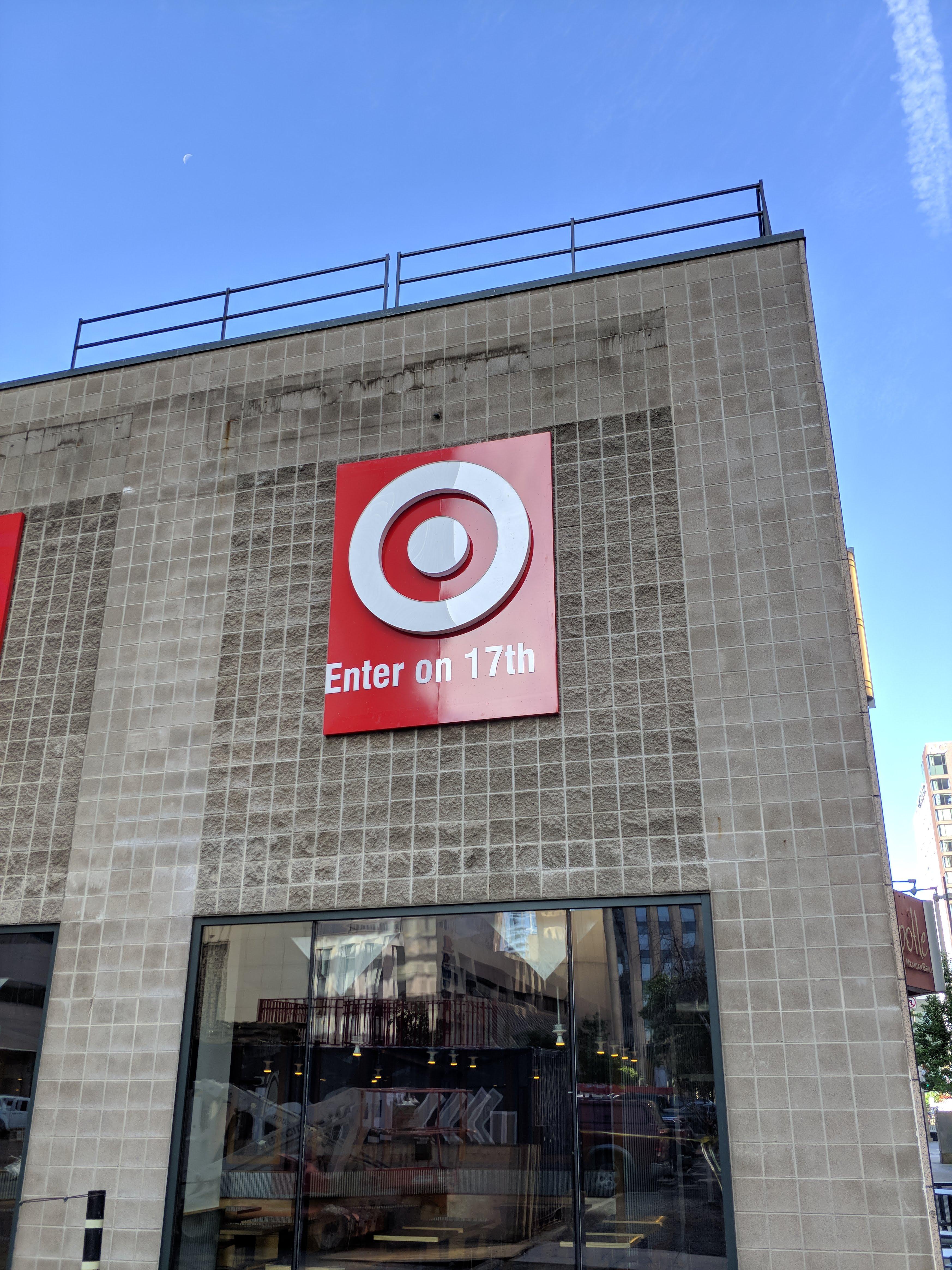 Signage is up on Denver's new downtown Target but the backside sign
