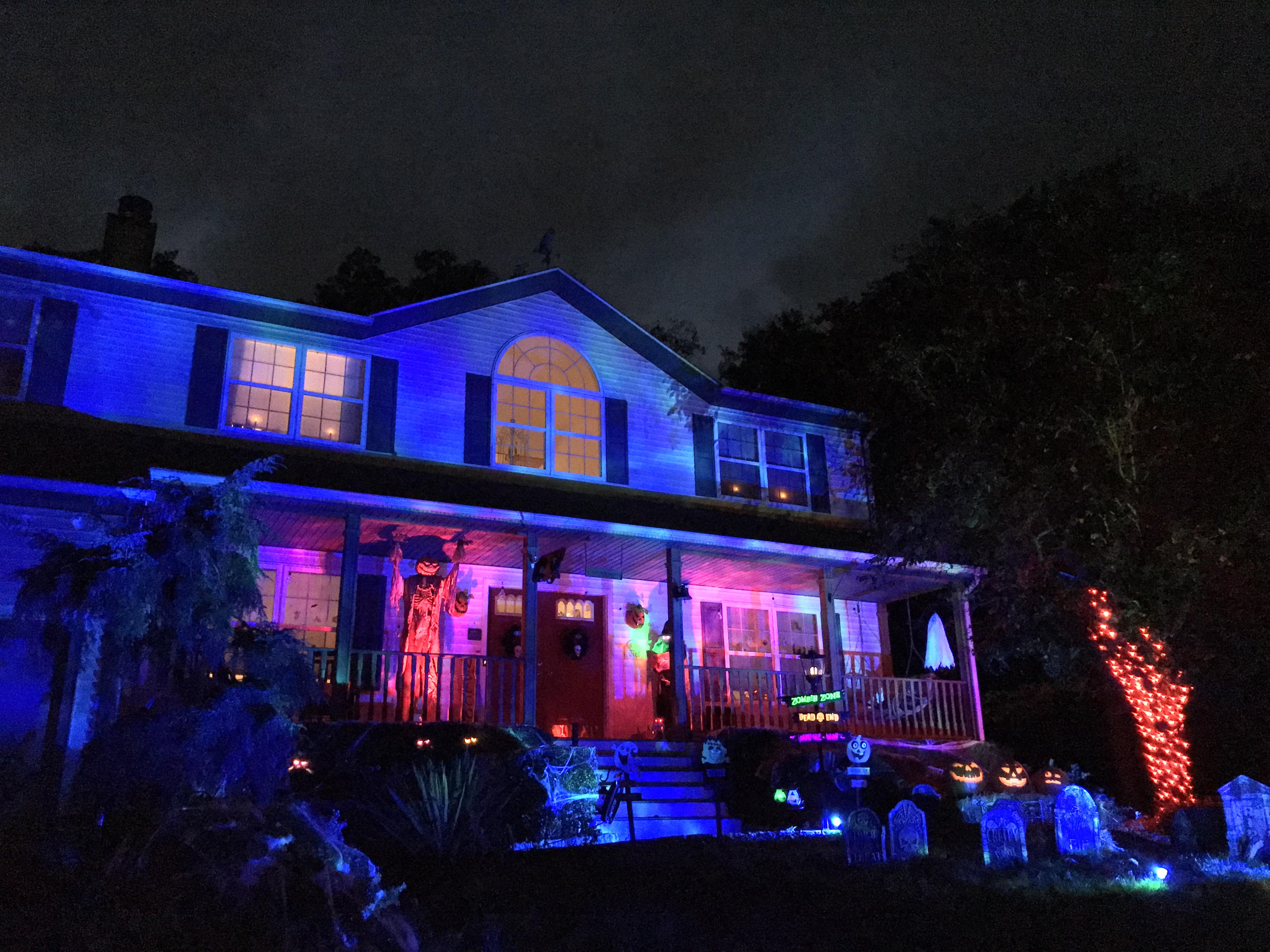 Nice night for a photograph of the Halloween House r/halloween