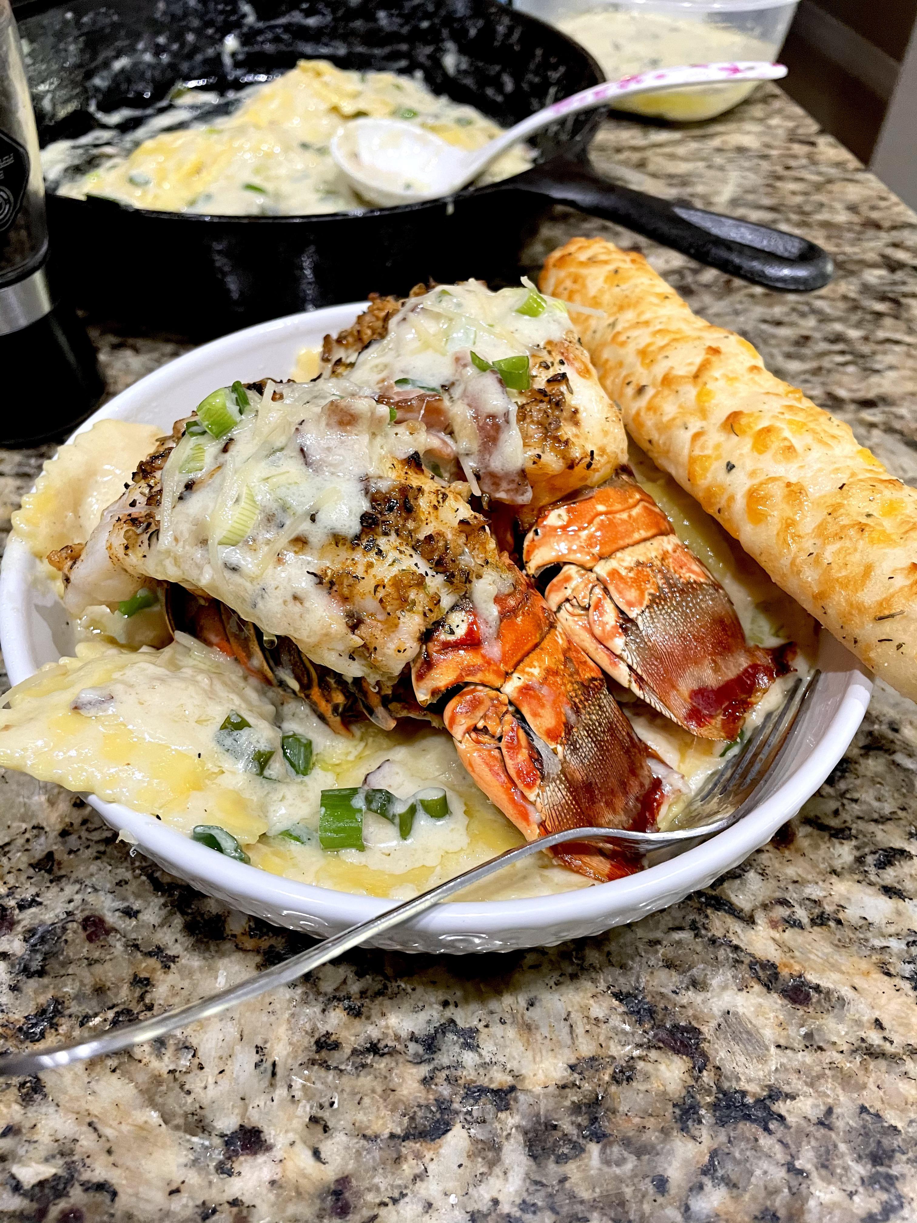 I Made Air Fried Lobster Tails with Bacon Garlic Cream Sauce & Cheese