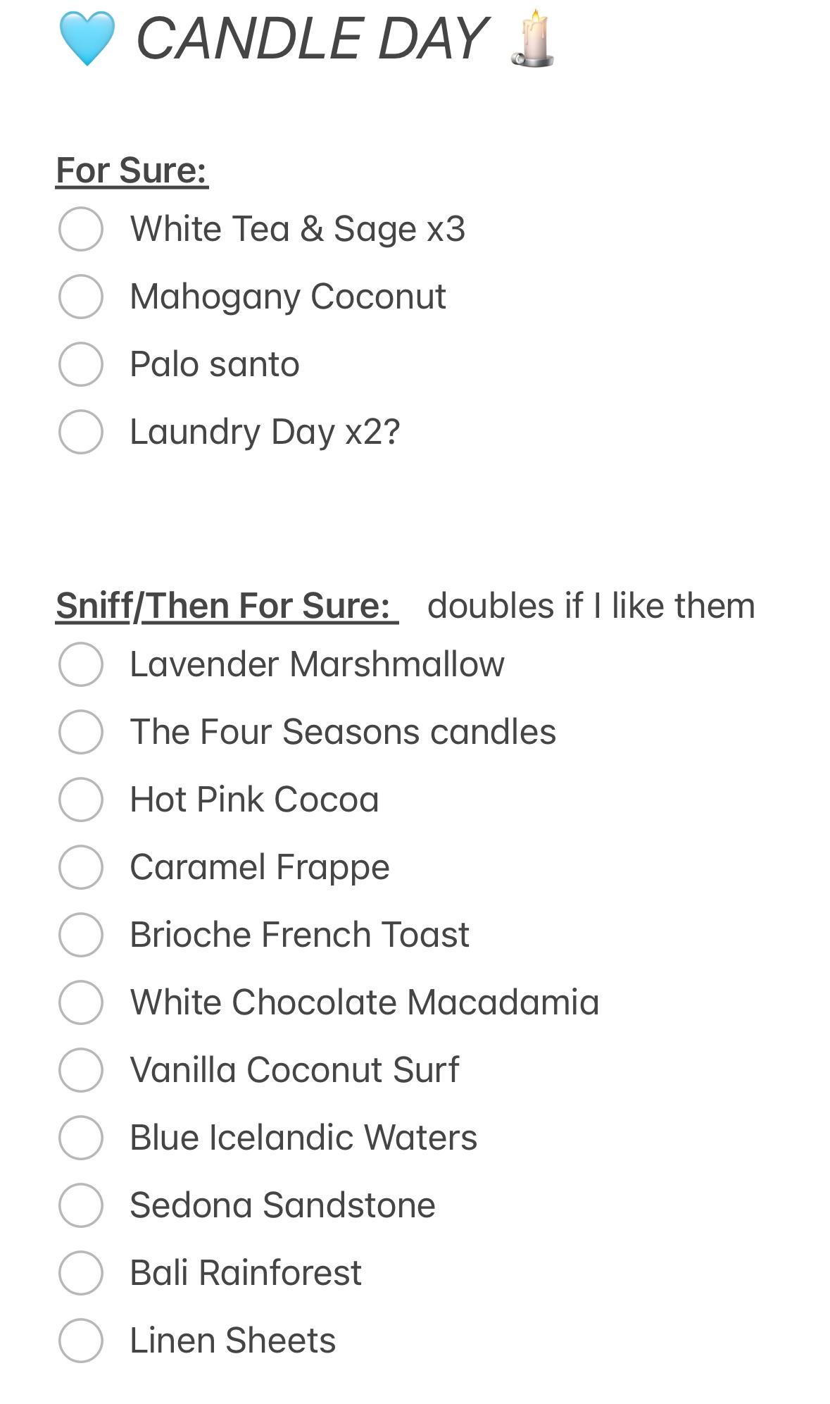 Candle Day Wishlist r/bathandbodyworks