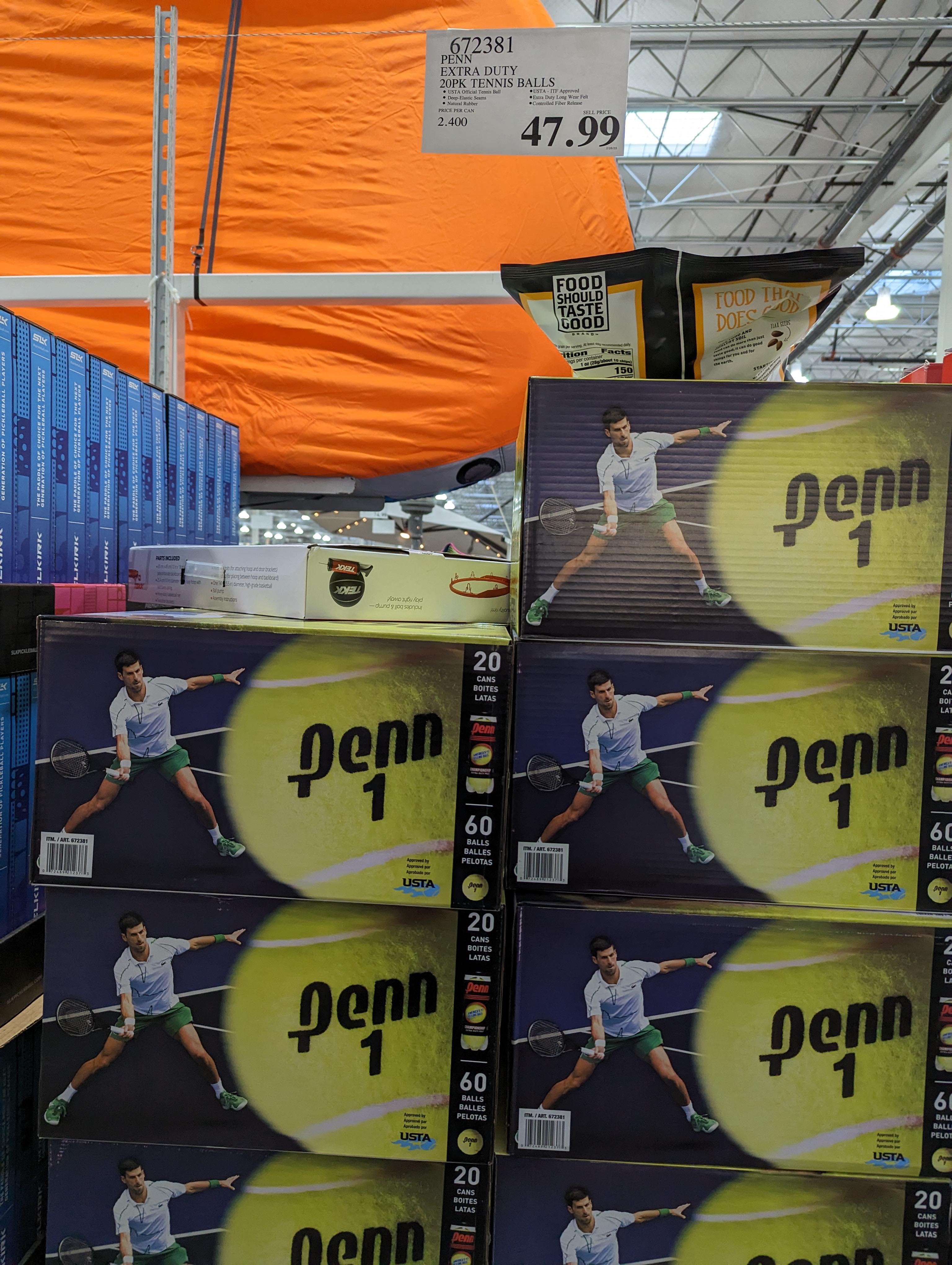 Tennis balls are back at Costco. Hope not all flat like last time! 47.