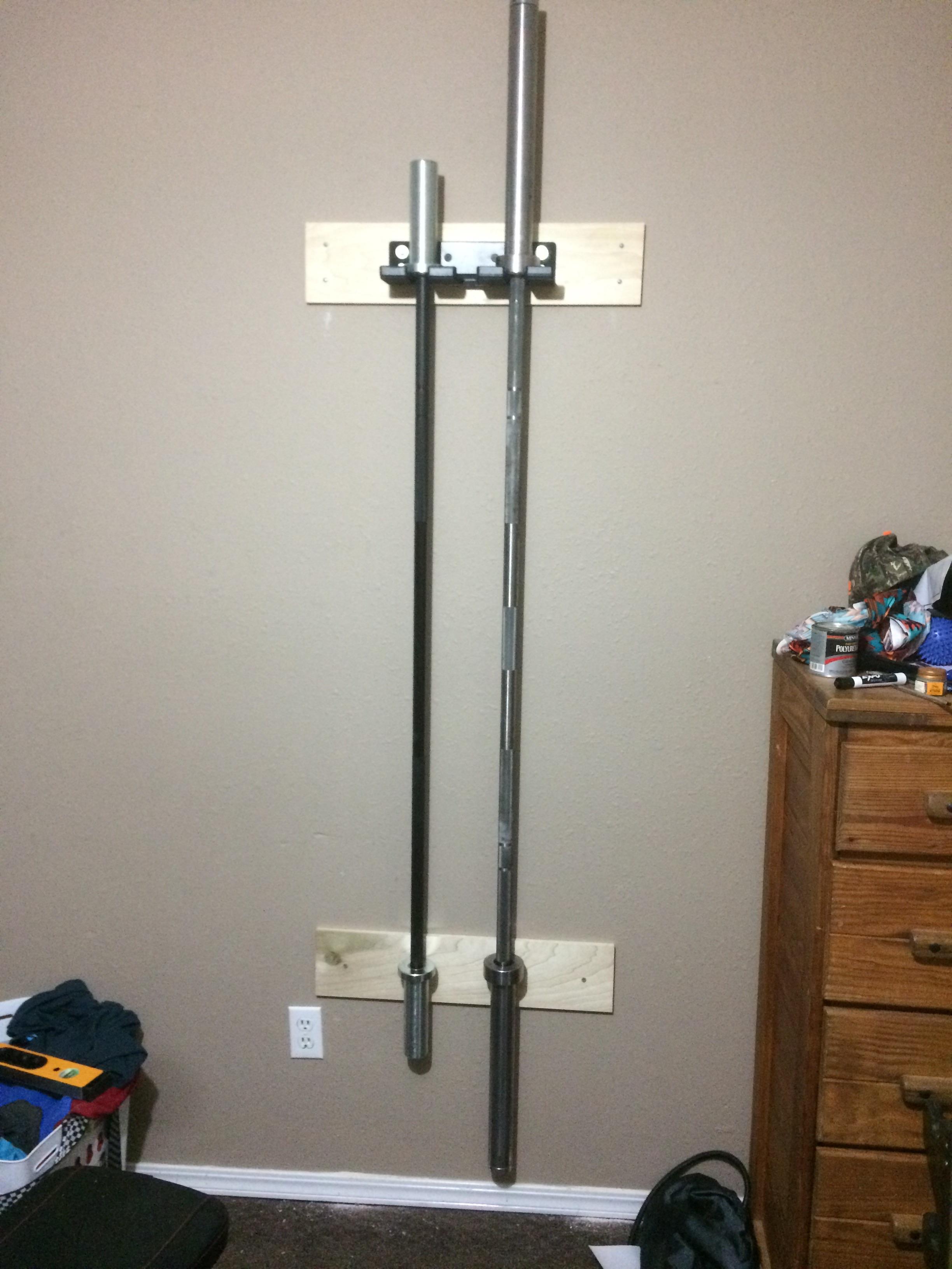 Finally hung up my Rogue bar holder r/homegym