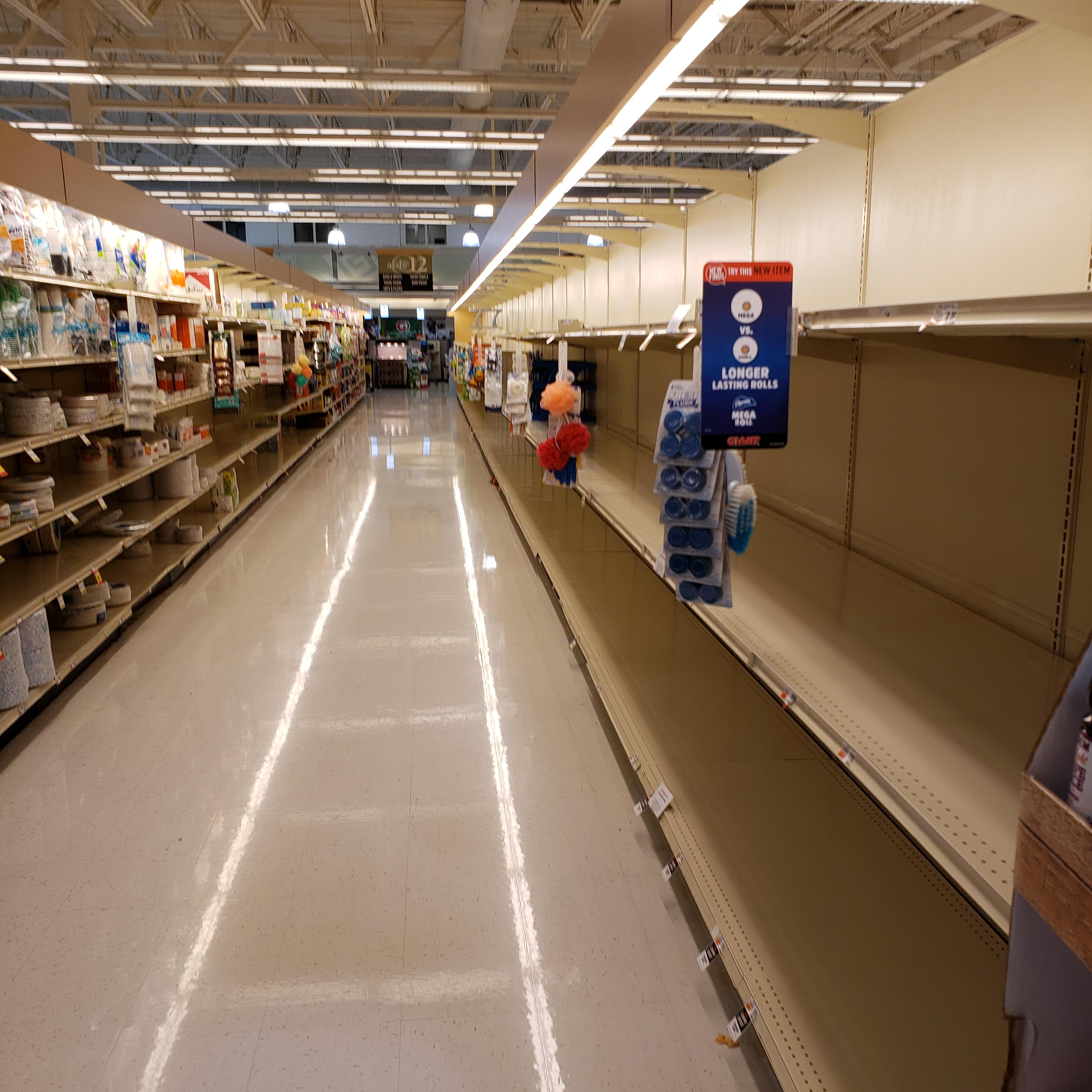 The grocery store I work at... My family is completely out of TP and we