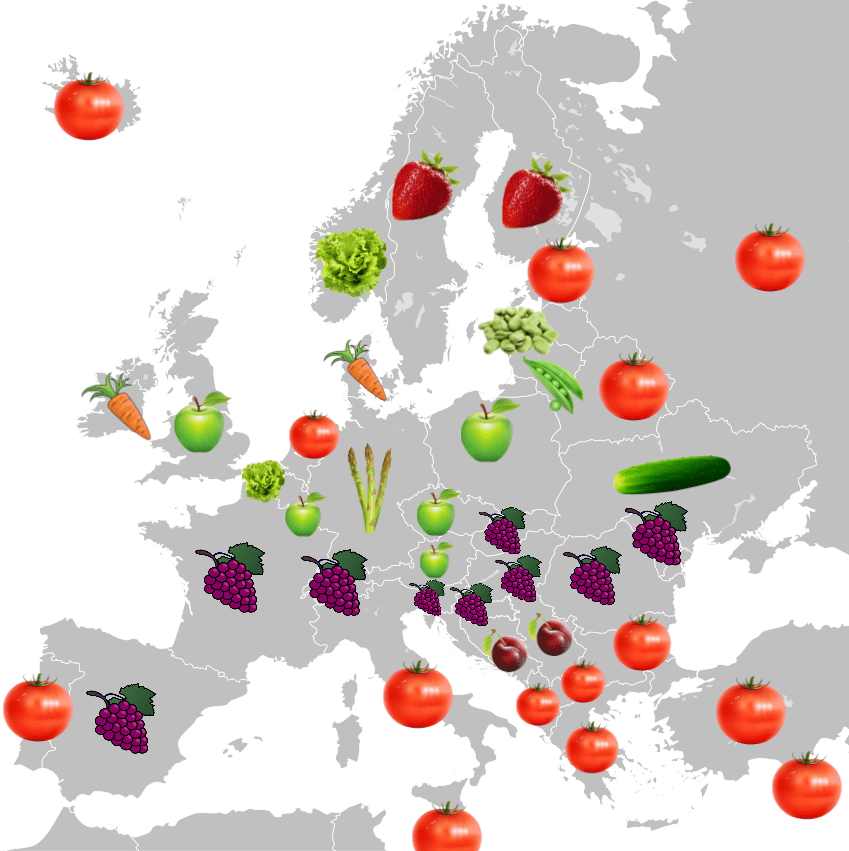 [OC] European countries with most produced fruits and vegetables by