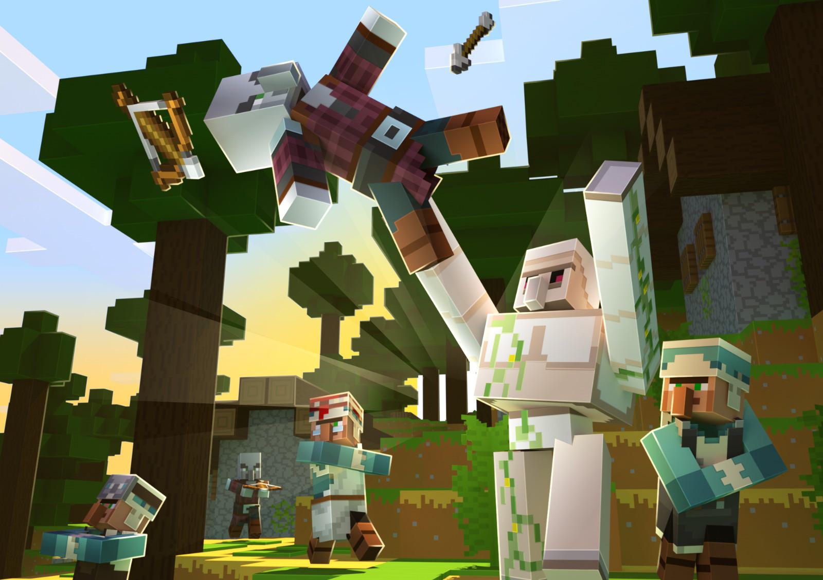 Iron golem saves the day! Wallpaper made by me. r/Minecraft