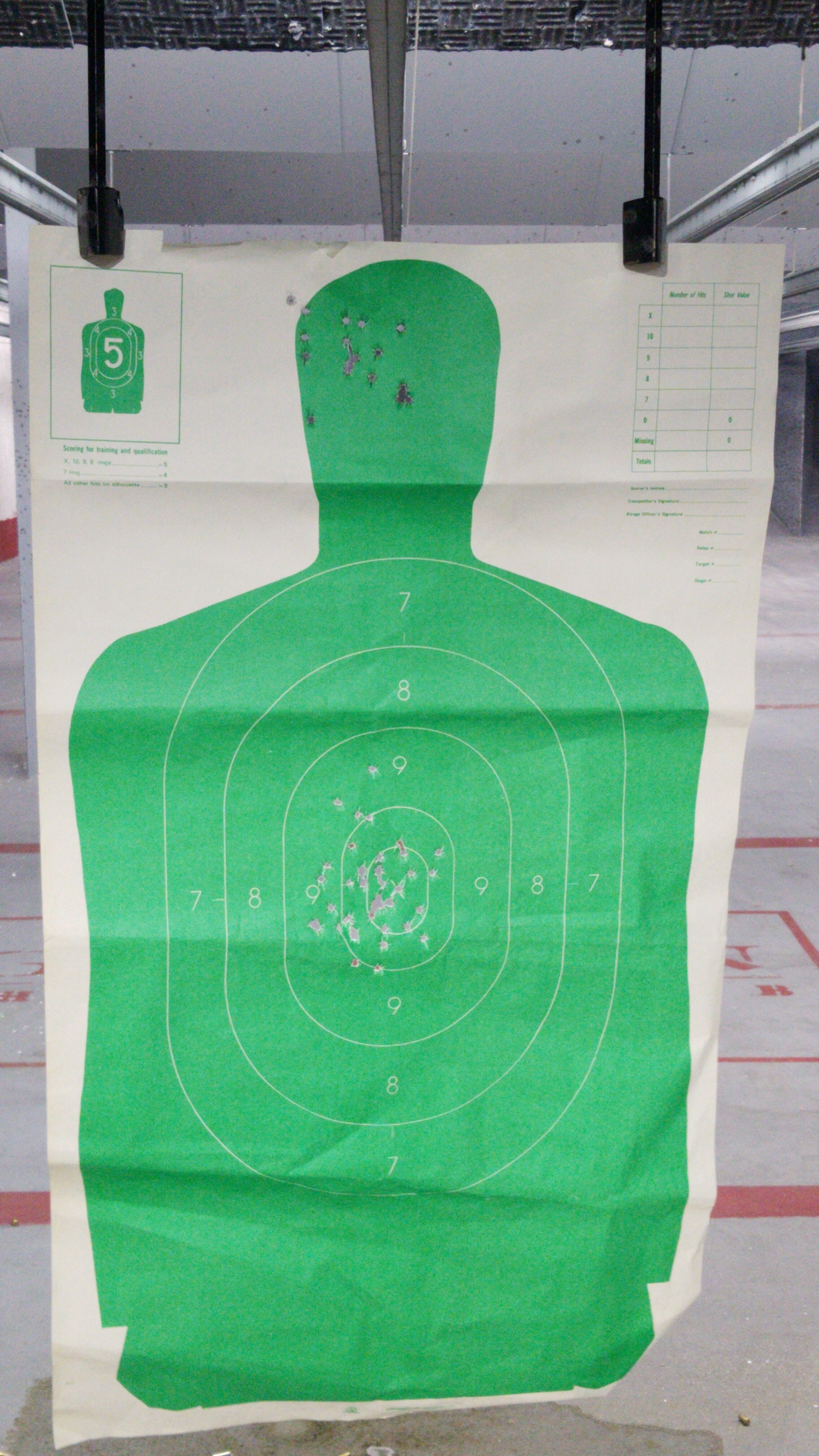 Glock 19, 57 yards. How did I do? Got my permit last year. So I'm