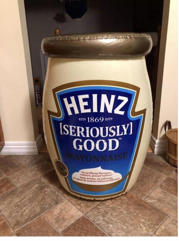 A giant, inflatable 3 foot mayonnaise jar. Found in a charity shop. r