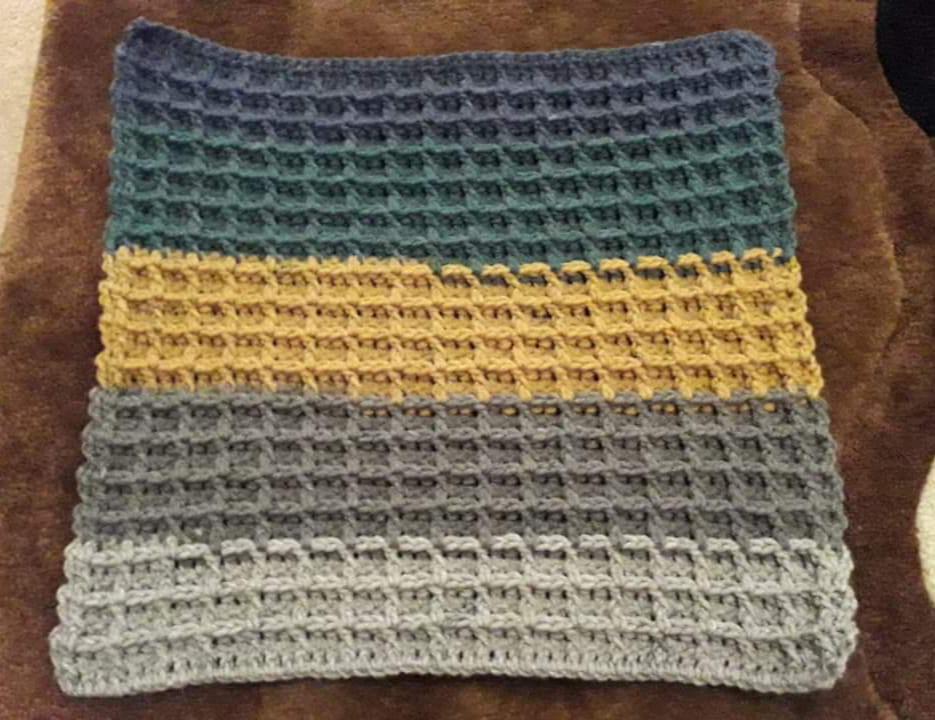 First go at a waffle pattern. I'm making a cushion cover. r/crochet