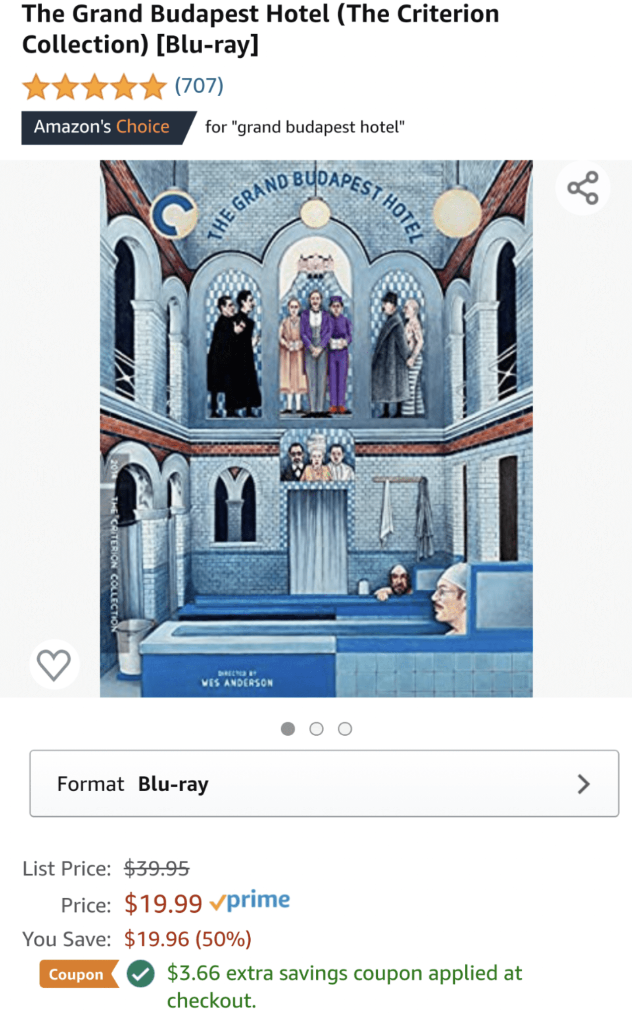 The Grand Budapest Hotel BluRay is currently available for 16.33