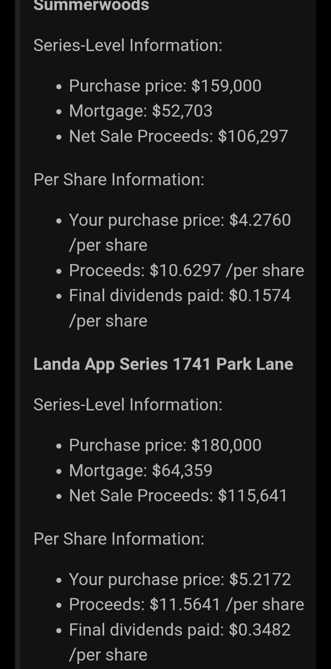 Heres the breakdown of the sale of 1701 Summerwoods Lane and 1741 Park Lane by April 15th and