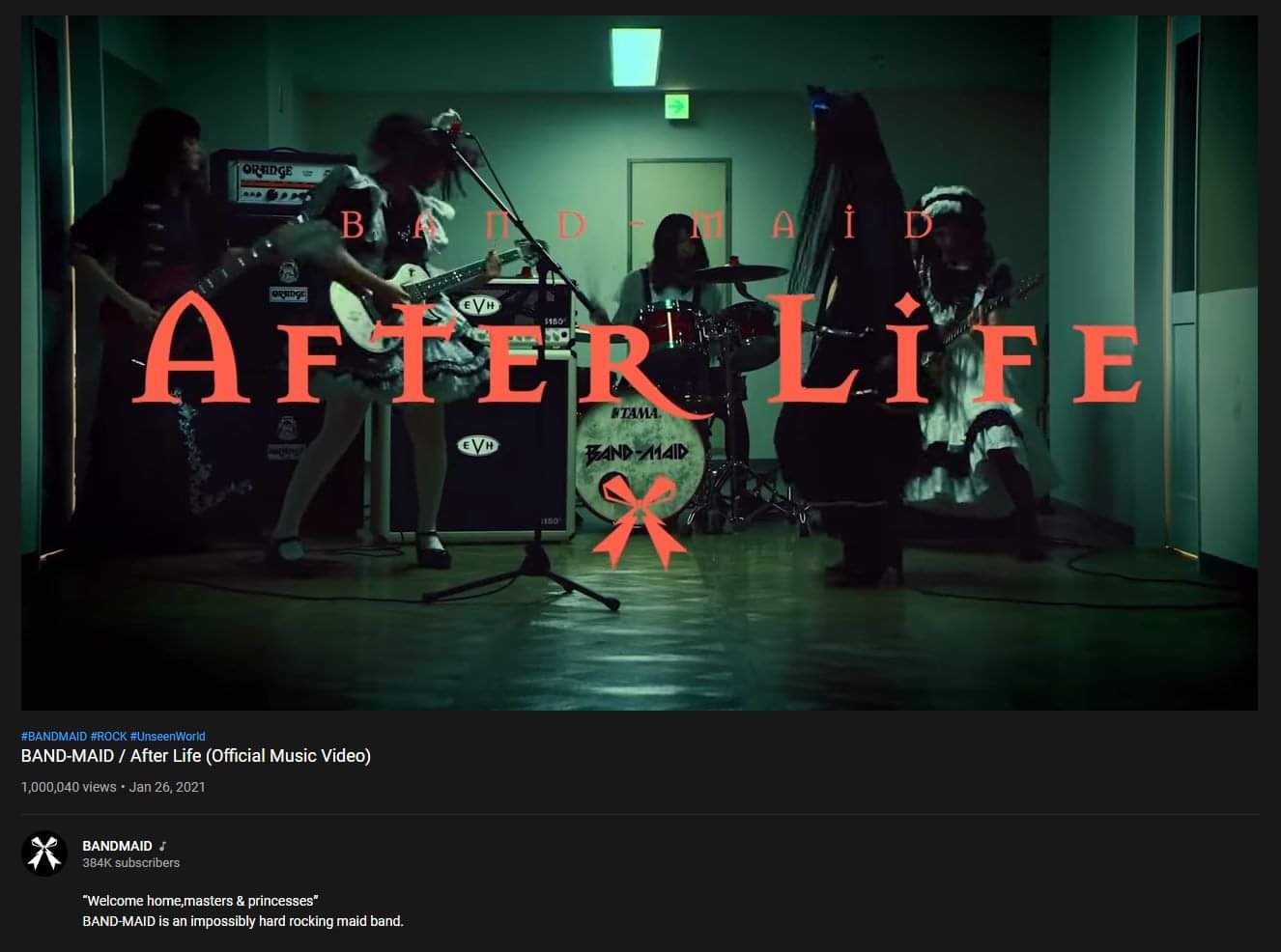 After Life Music Video reaches 1 Million Views in 56 Days! BandMaid