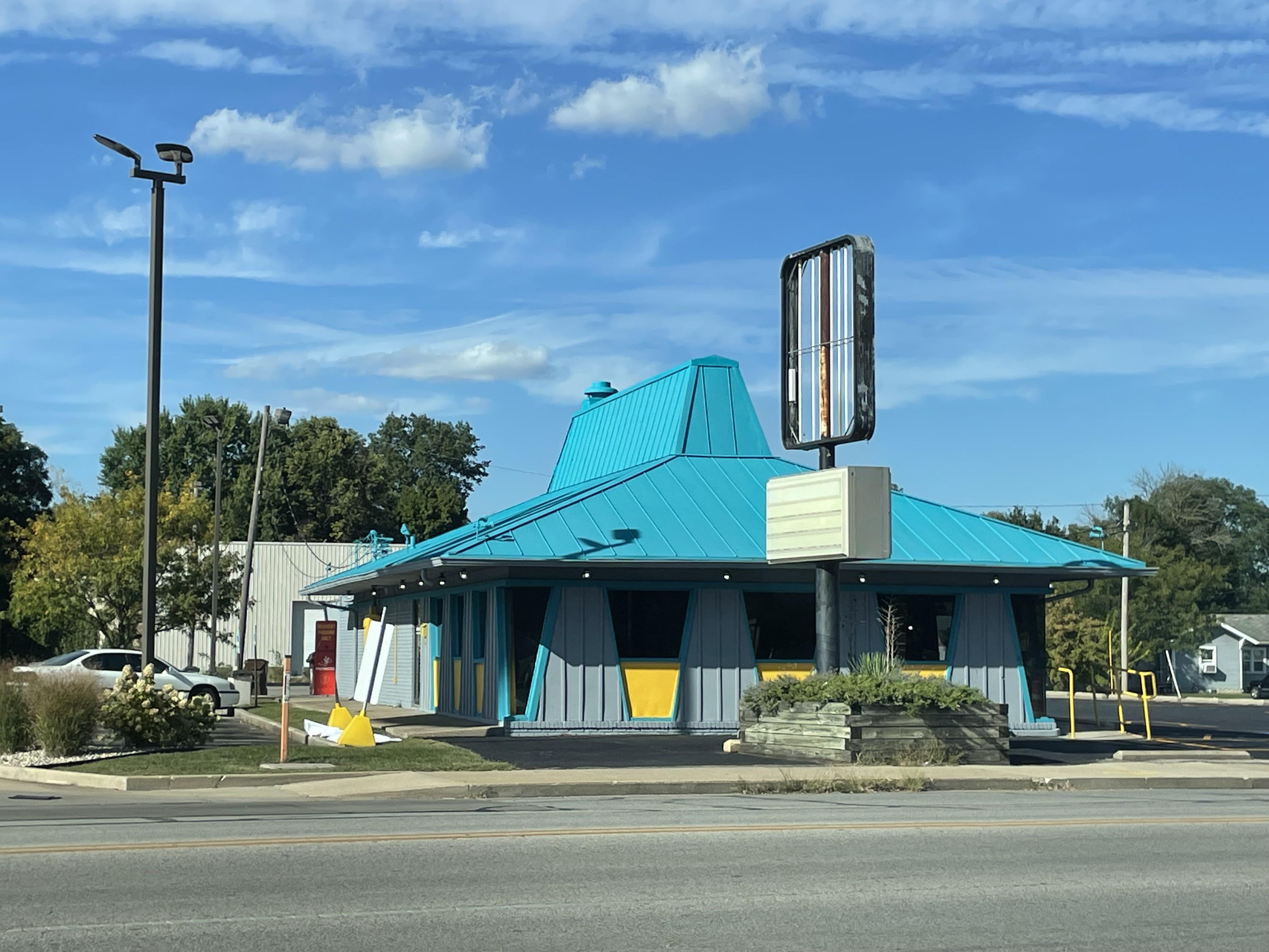 A Pizza Hut soon to Sharks Fish and Chicken (Terre Haute