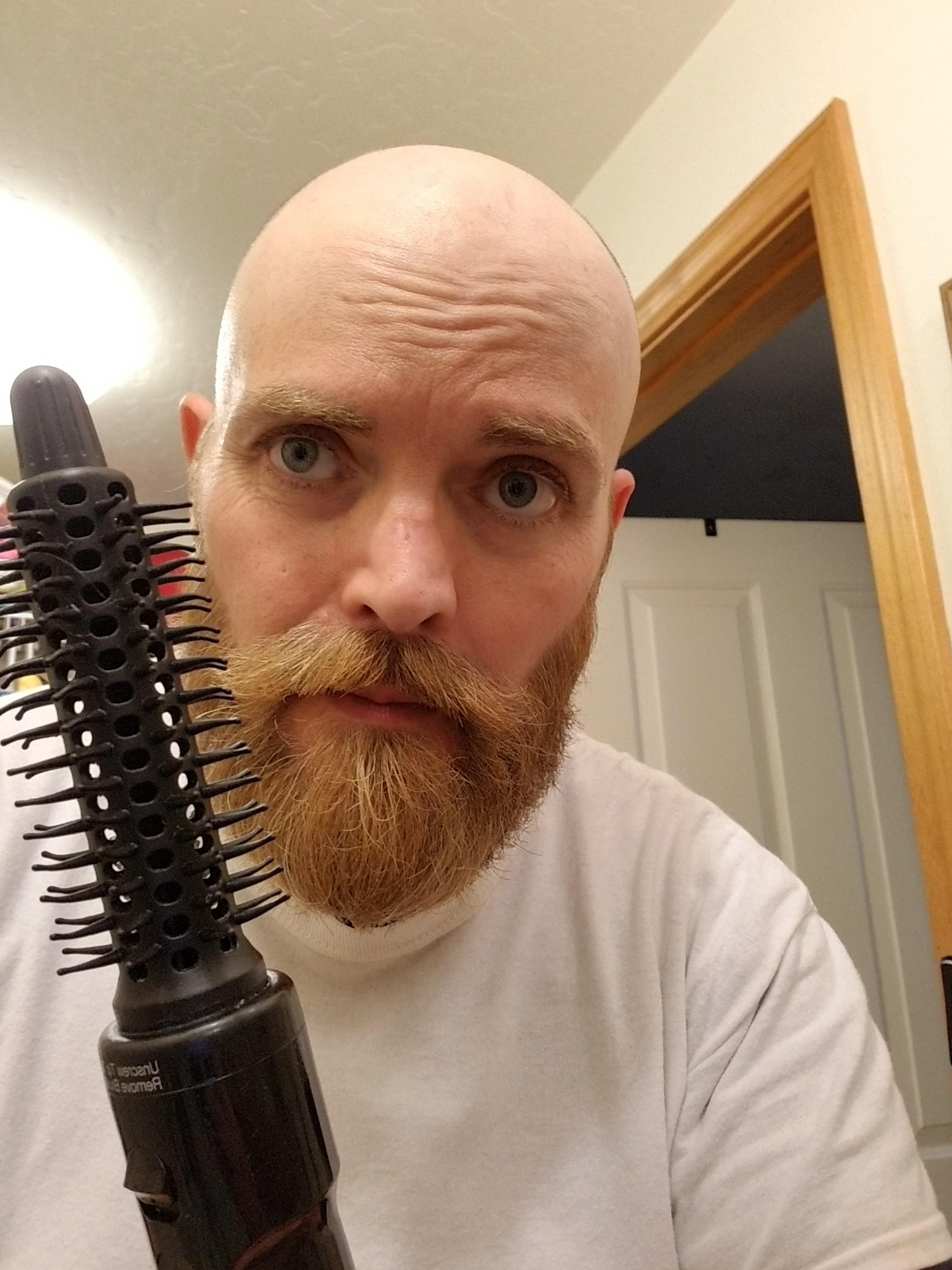 My secret weapon *stolen from wife* So this hair dryer/brush thing is legit for beard styling
