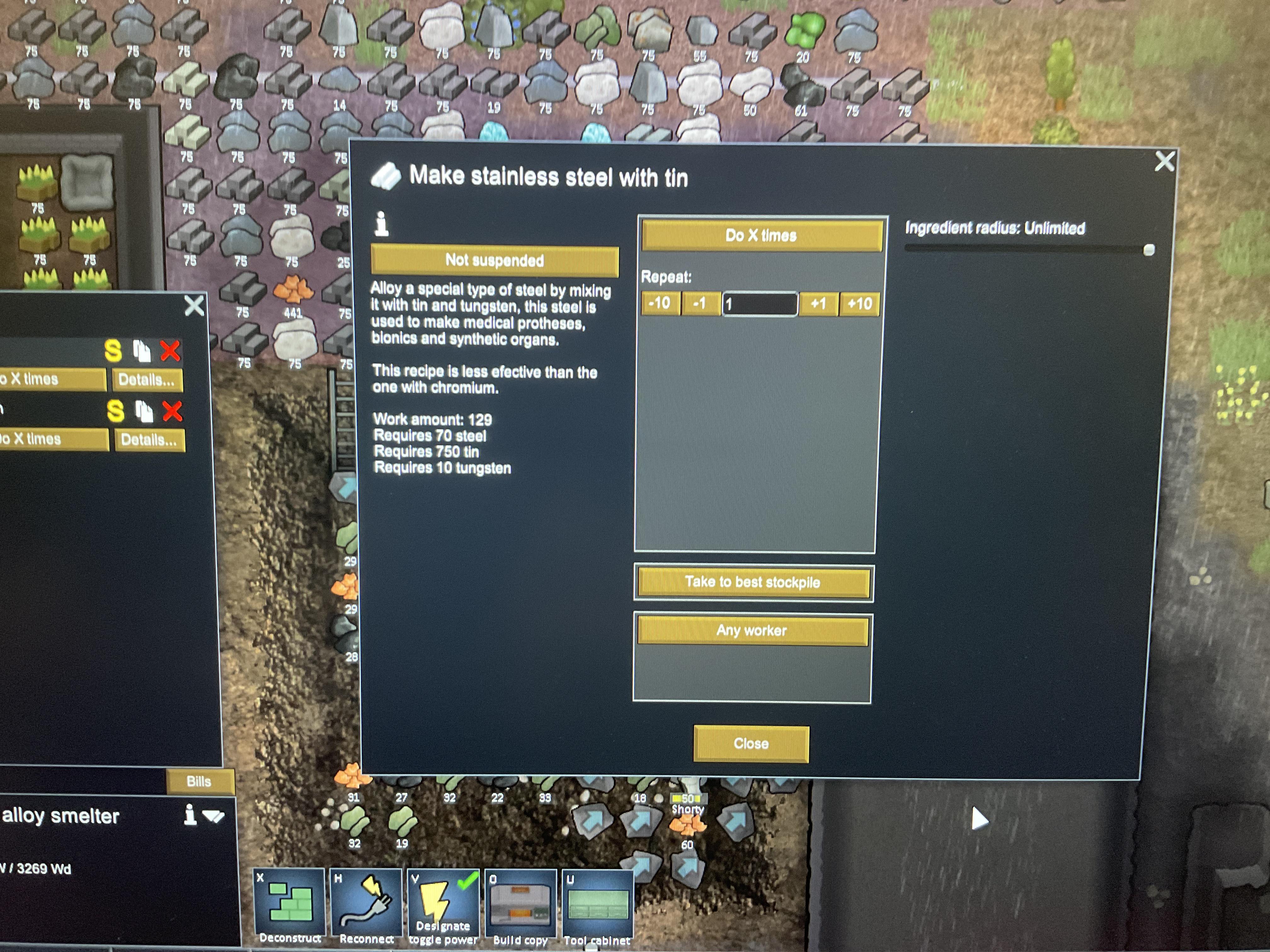 Playing rimworld mod Material Metal Expanded. There is a little issue