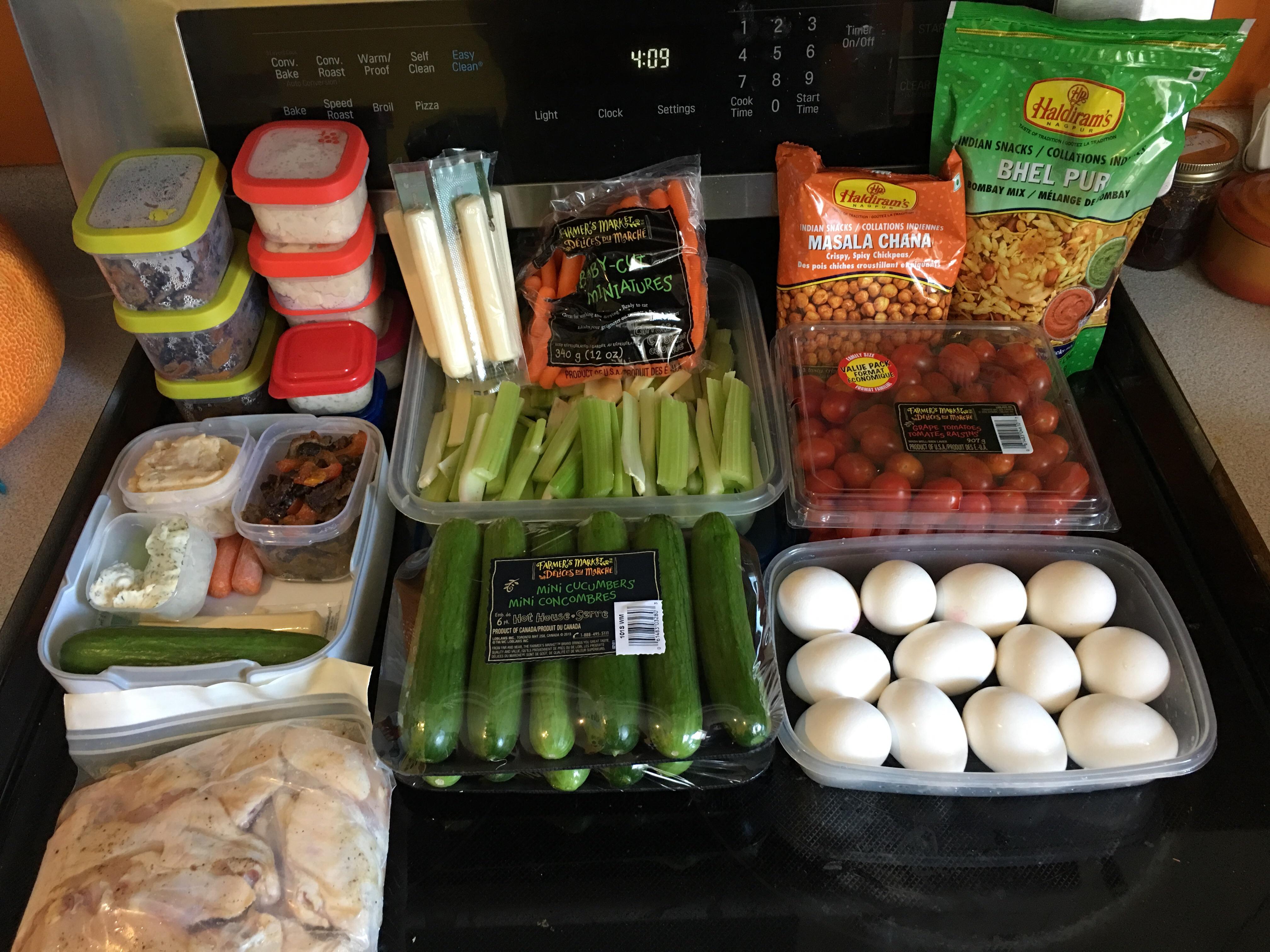 Breakfasts, lunches and dinners for three days, plus veggie prep and