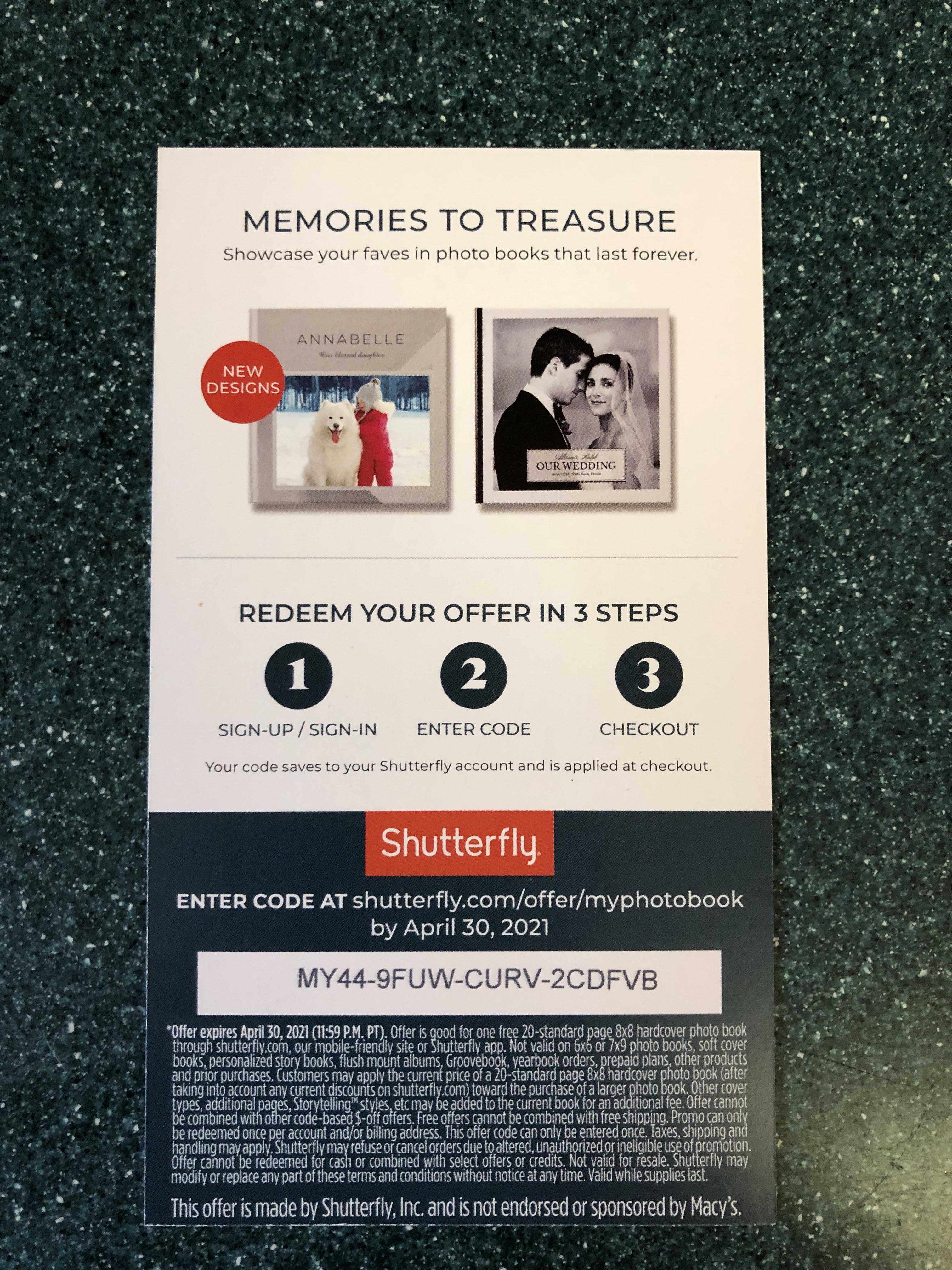 Shutterfly 8x8 photo book SingleUseCodes